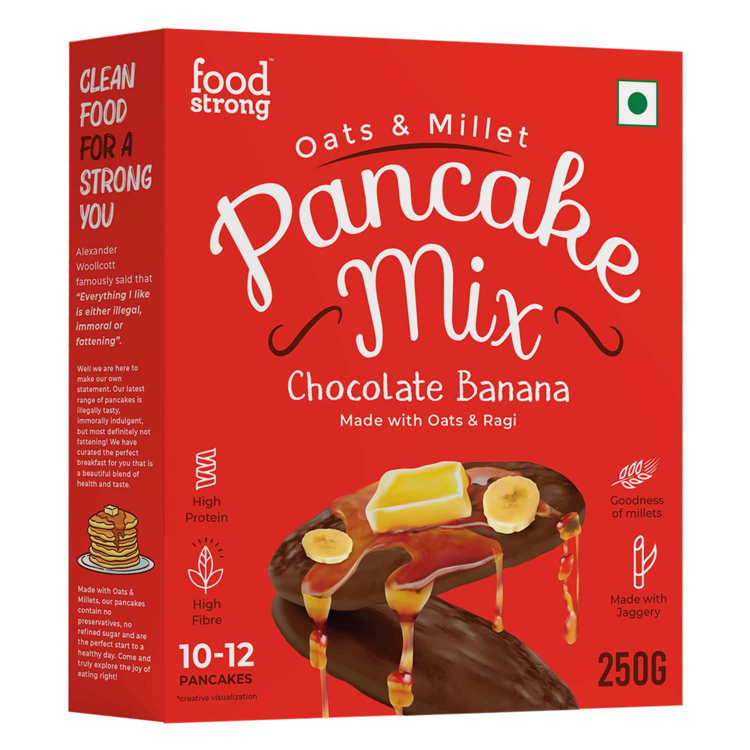 Foodstrong Oats and Millets Chocolate Banana Pancake Mix, High Protein & Fibre, No Maida, No Refined Sugar - Made With Jaggery, Eggless Instant Breakfast Mix 250 g