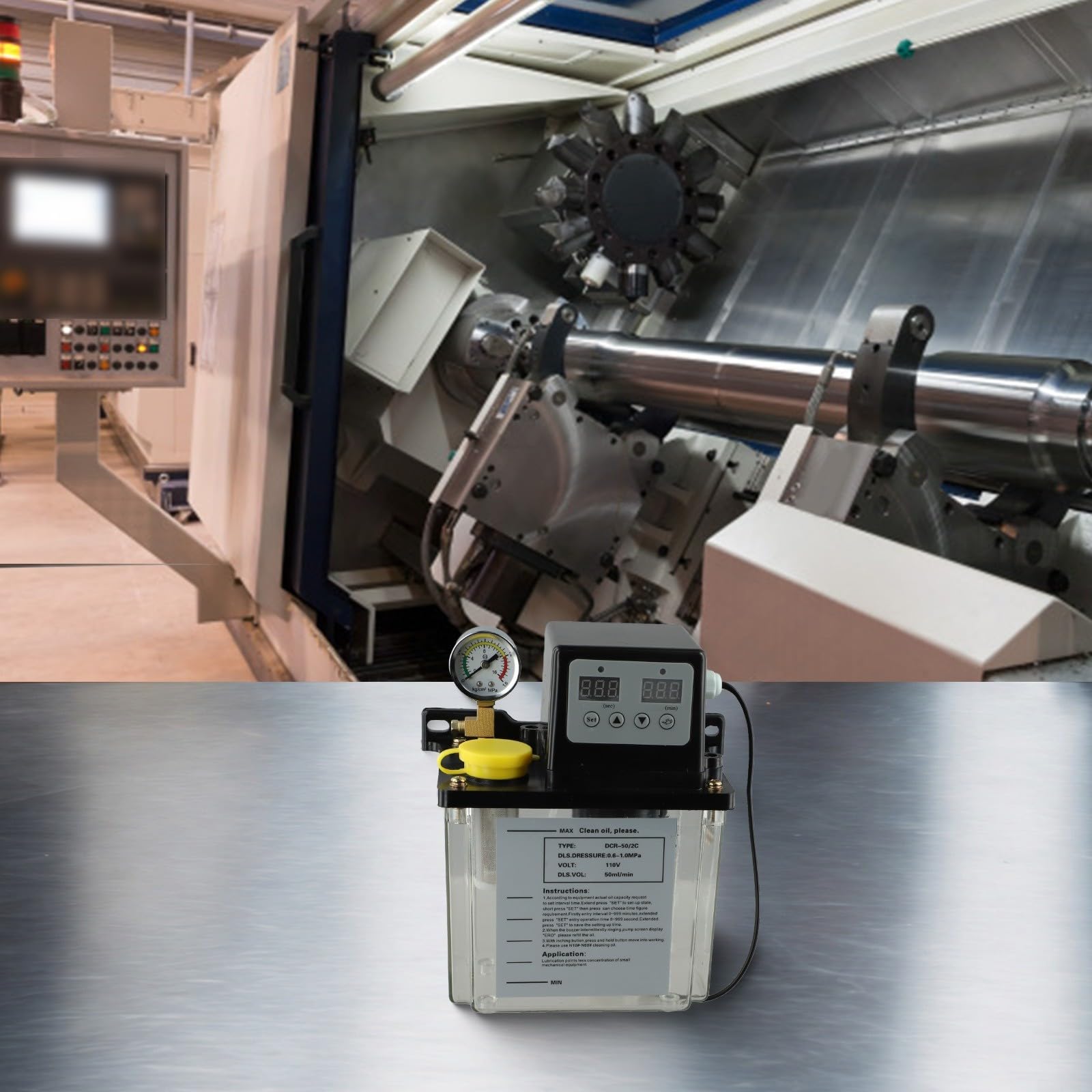 Olio lubrificante automatico, olio elettromagnetico per ingranaggi CNC, serbatoio 1L/2L, 110V, display manometro, corpo in metallo (2L)