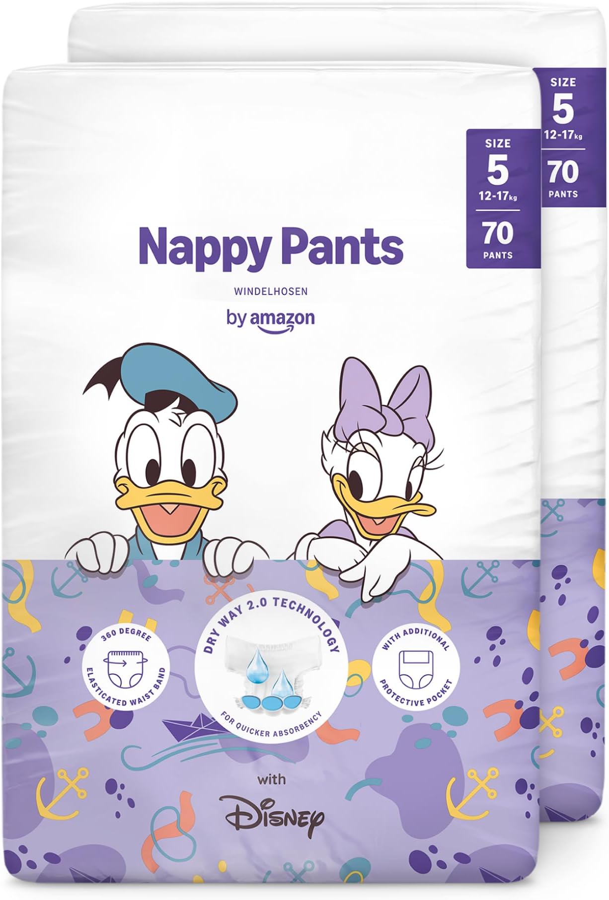 by Amazon Disney Nappy Pants, Size 5 (12-17 kg), 140 Count (2 Packs of 70), White, Monthly Pack (Previously a Mama Bear brand, same product)