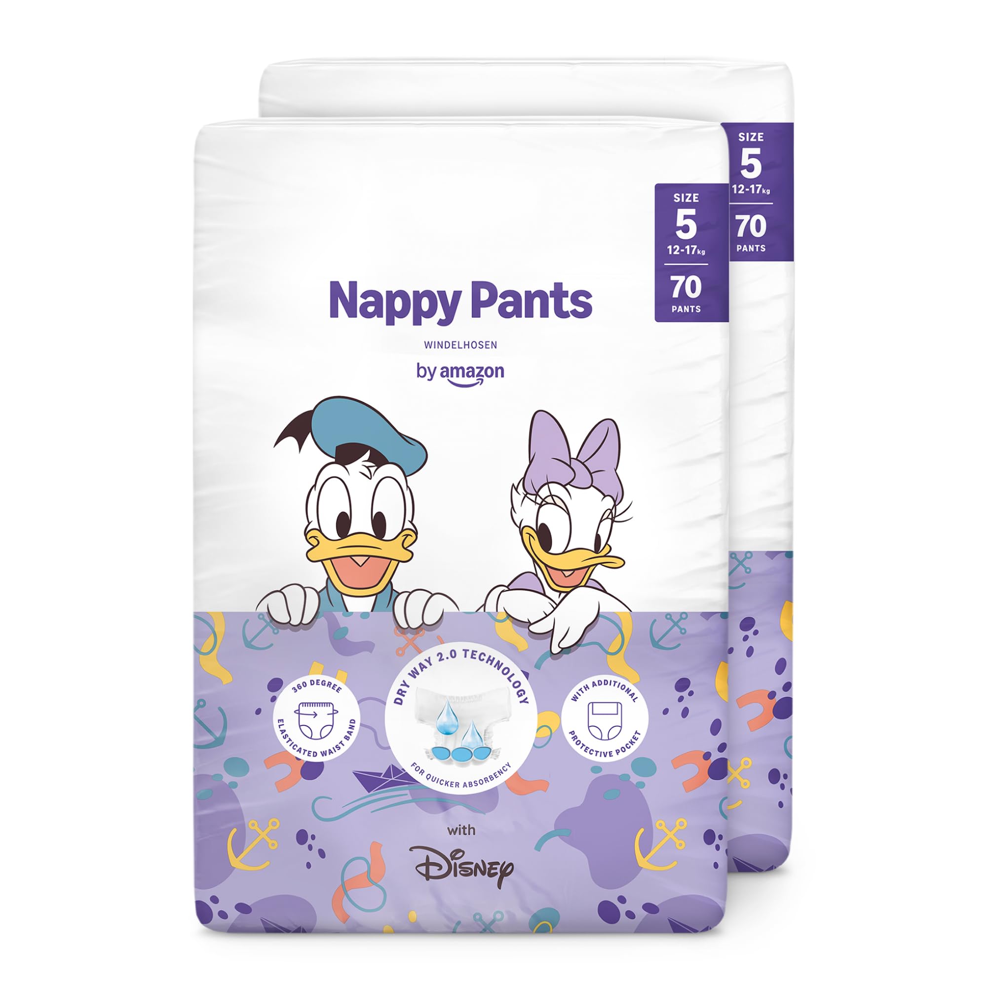 by Amazon, Pannolini Mutandina Disney, Taglia 5 (12kg-17kg), 140 Pezzi (2 Confezioni da 70), Bianchi, Confezione Mensile (in Precedenza un Marchio Mama Bear, Stesso Prodotto)