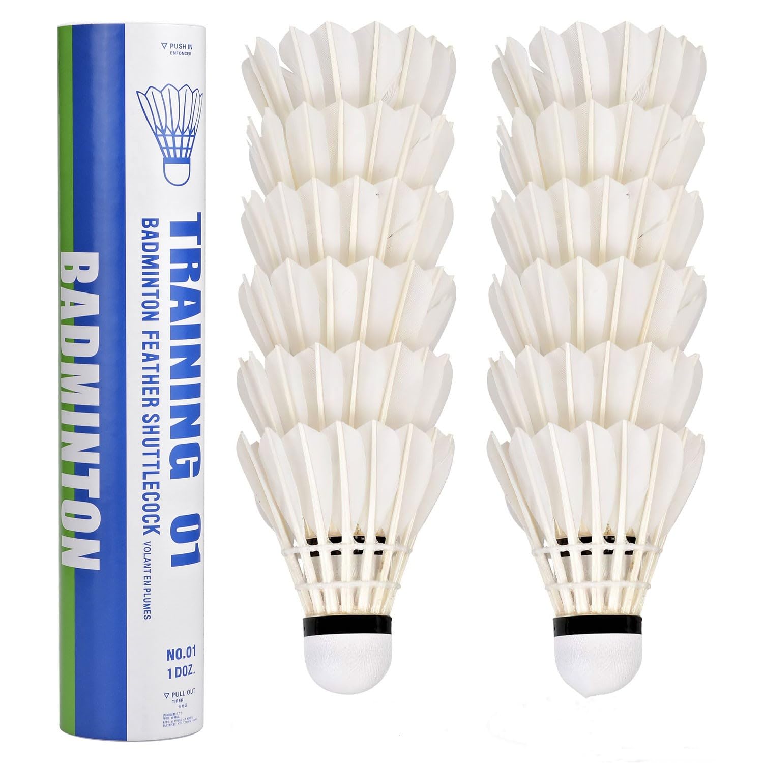 Generic Badminton Set de 12 Pièces, Badminton pour Intérieur et Extérieur, Entraînement à Grande Vitesse, Plumes d'Oie et Bois Composite, Durable et Stable