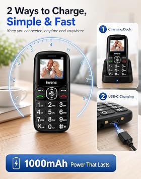 invens N8 Big Button Mobile Phone for Elderly, Unlocked Senior Mobile Phone