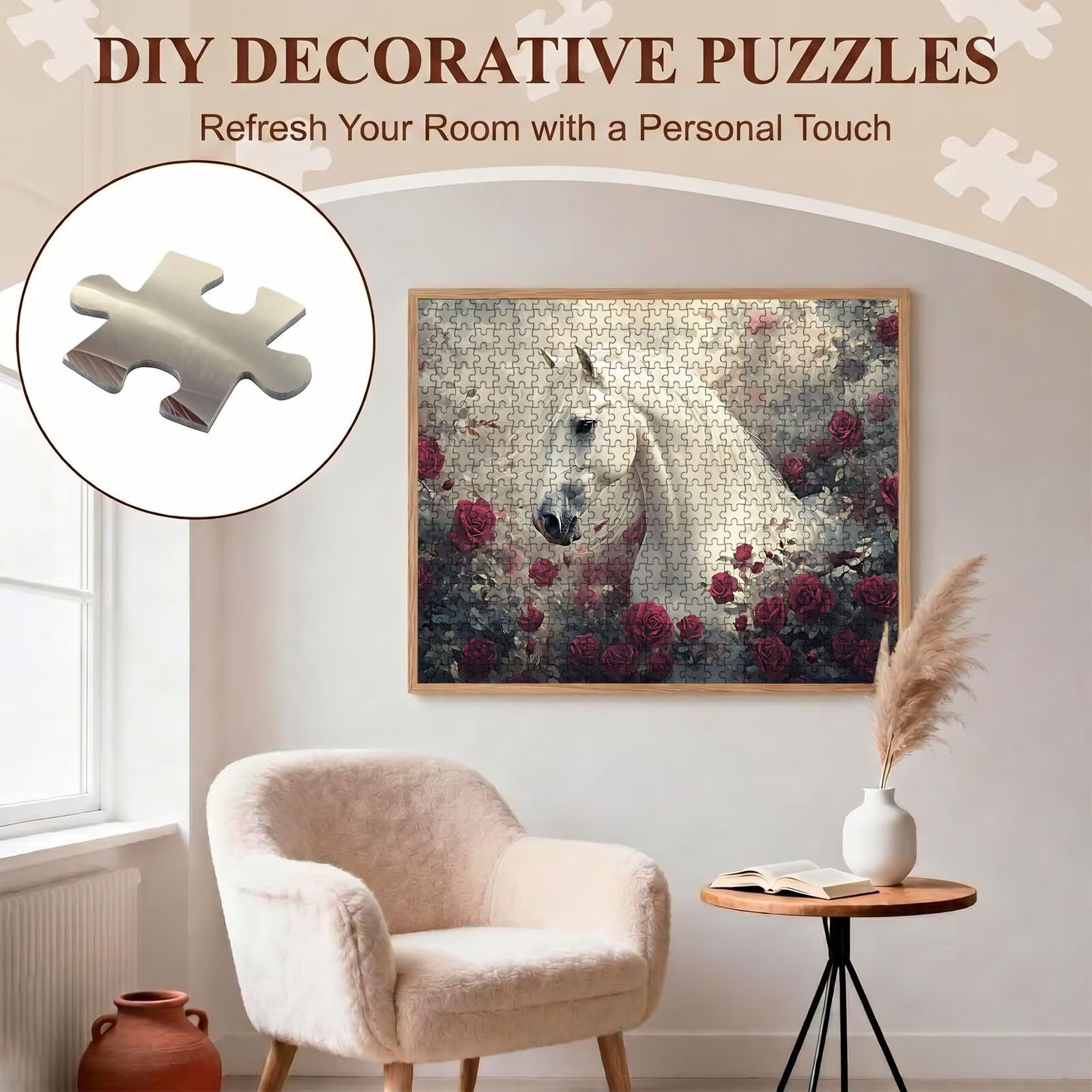 Puzzle 5000 Pezzi Classici, Puzzle rose cavallo 156 x 105 cm, Gioco Educativo e Antistress in Legno con Poster Incluso, Ttività DIY per Famiglia, Regalo per Appassionati, Decor Parete Casa, f0-733