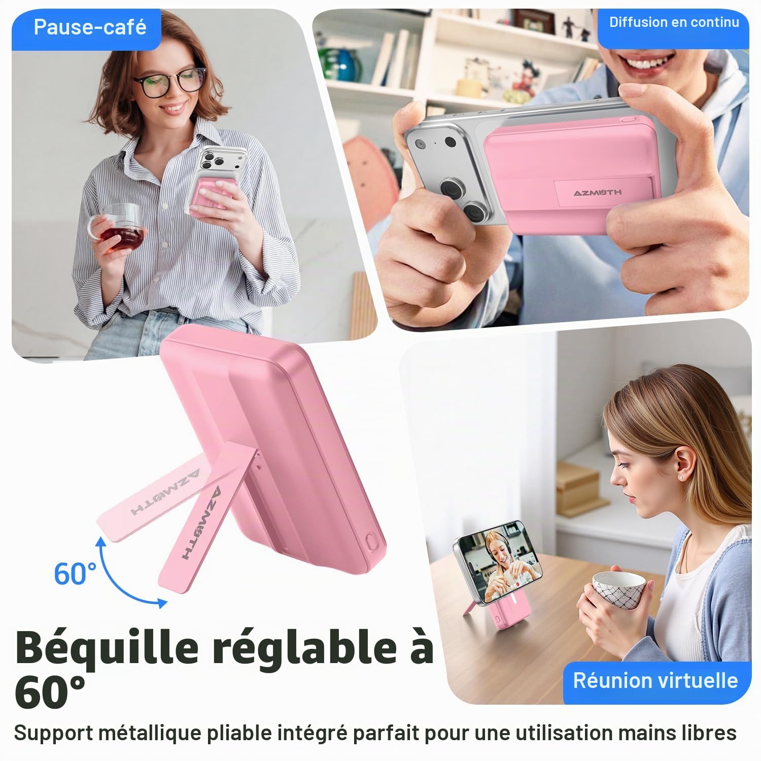 Azmuth Batterie Externe iPhone Magnétique, Compatible avec MagSafe 10000mAh sans Fil Power Bank, 22.5W PD Charger Rapidement Powerbank avec écran LED, pour iPhone 17/16/15/14/13/Pro/Pro Max-Rose