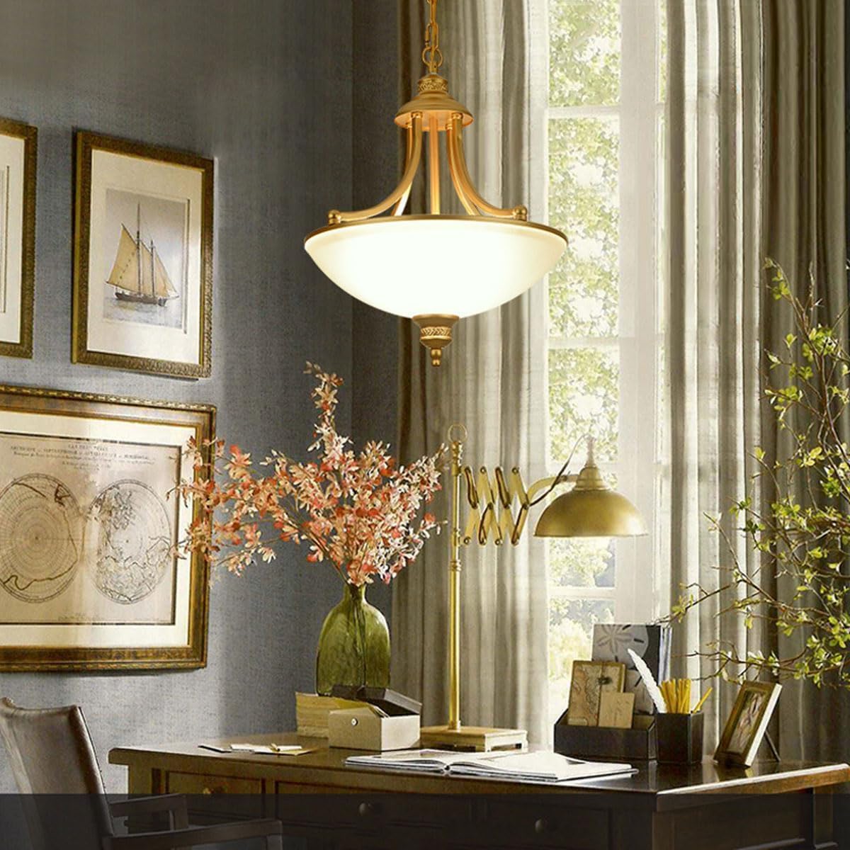American Retro Gold Farmhouse Hanging Light 15.7 Inch S Lamp ，Adjustable Iron Restaurant Decor e 27 Base Kitchen Island Lighting Fixtures for Over Table Living Room