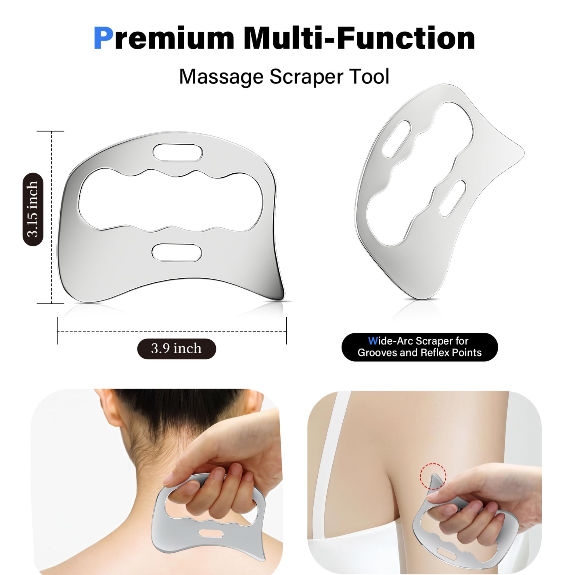 5-in-1-Muskelschaber-Werkzeug-Set, Schab-Massagewerkzeuge für Physiotherapie, Derma-Kanten-Massagewerkzeug & GuaSha-Massage-Schaber aus Edelstahl für Gesicht und Körper (5 Stück) (grau)