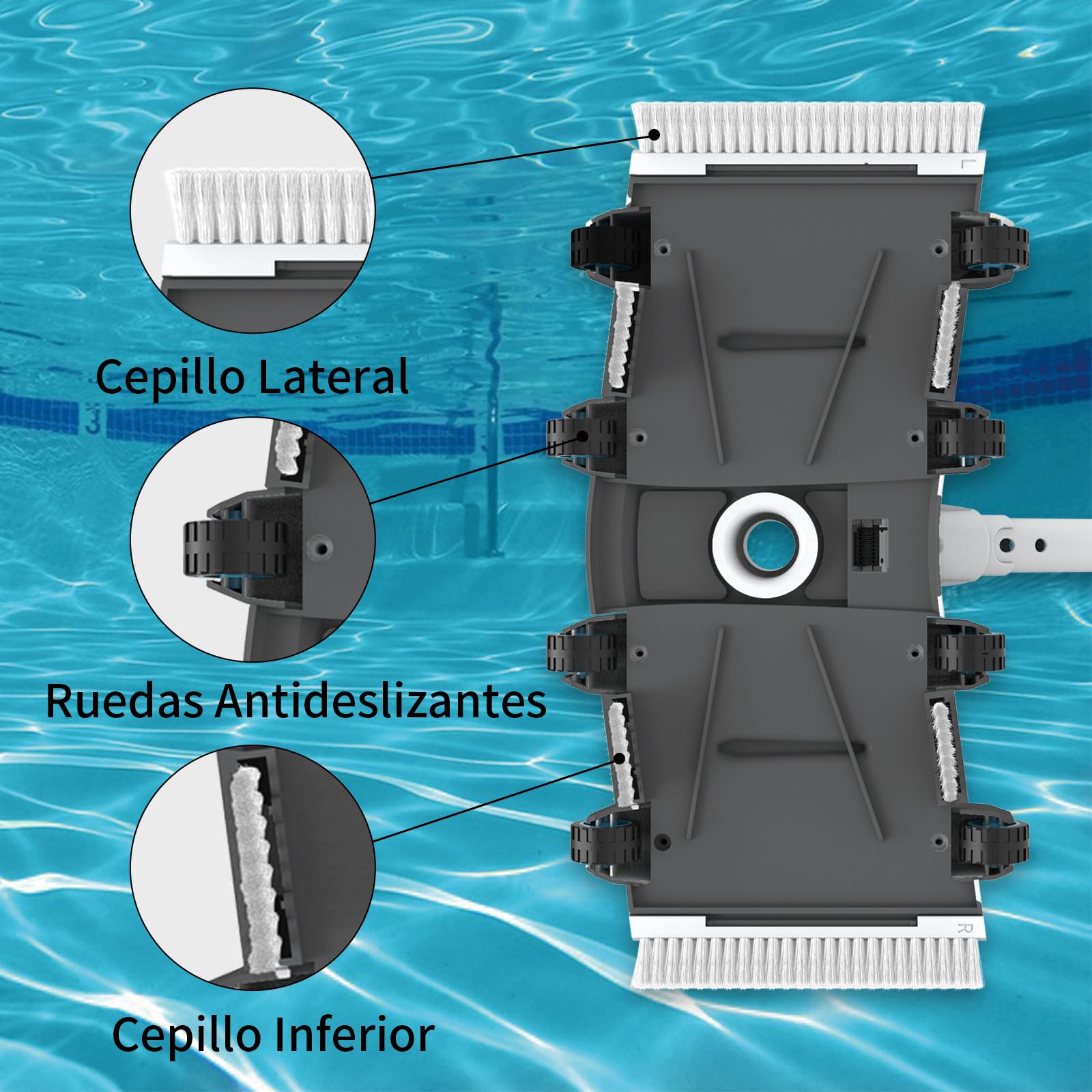 Cabezal de Aspiradora de Piscina, Limpiafondos Manual de Estanque Pesado para Piscinas Sobre el Suelo y Enterradas, Limpiador de Piscina, 45 cm de Ancho, Negro+Naranja