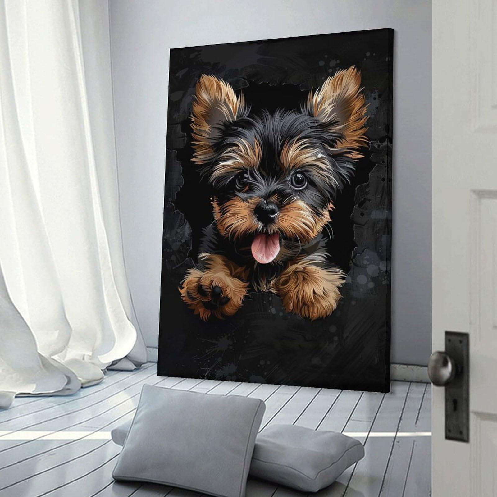 Junmoney Yorkshire Terrier(2) Wall Art Print, 20x30inch(50x75cm), for Wall Displays, Bedrooms Or Room Updates, A Versatile Canvas Print for Layering