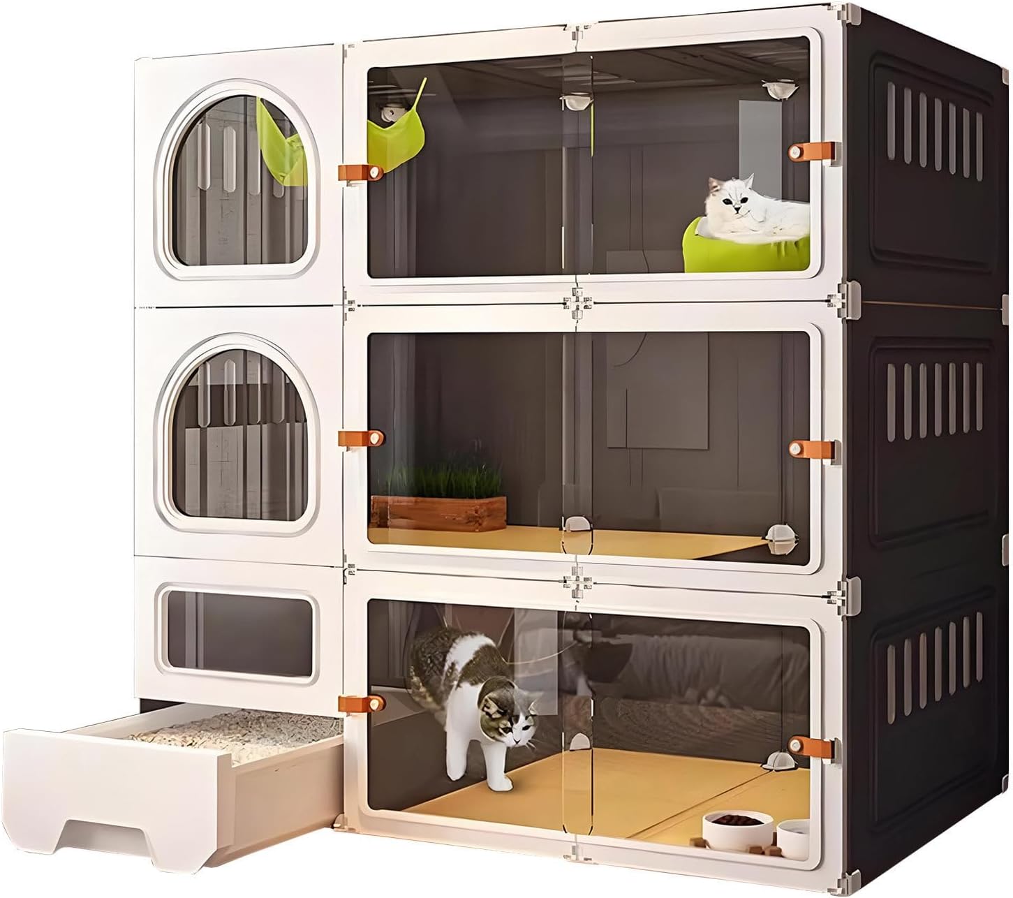 3-Tier Large Cat Cage with Transparent Windows & Litter Box - Ideal Indoor/Outdoor Cat Enclosure for Play & Safety, Spacious & Sturdy Pet Habitat