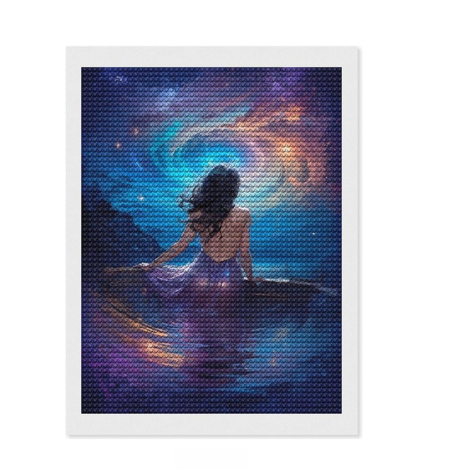 Junmoney Fantasy Night Bath Diamond Painting Set 12"x16", Sparkling Round Gems, Satisfying Creative Project, Fun Craft Experience, Office Decor