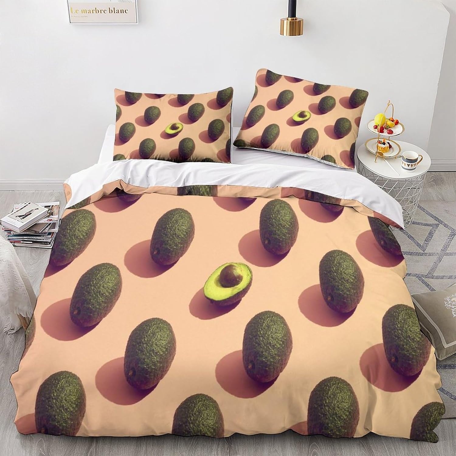 Housse de couette 220x240 avocat parure de lit microfibre imprimée avec taies d'oreiller 50x75