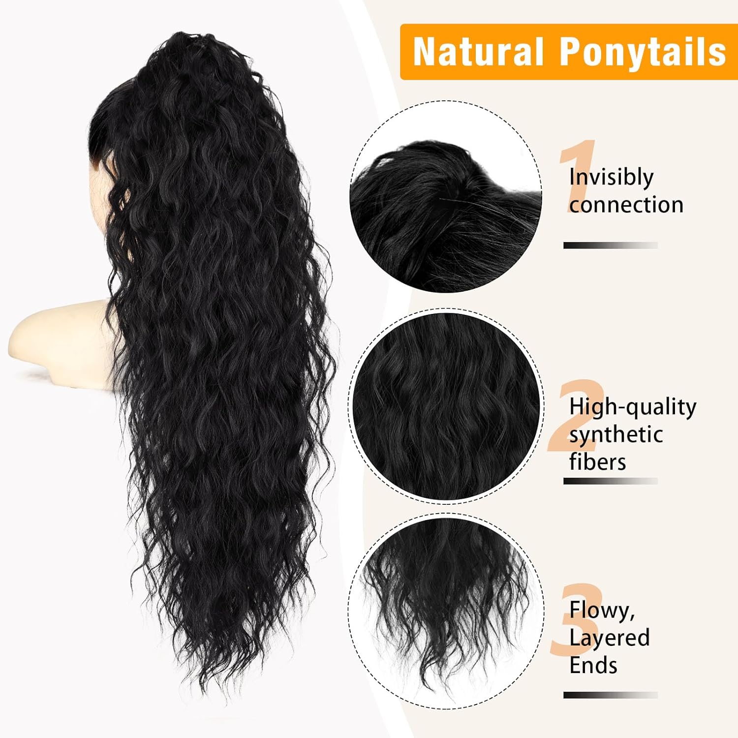 ORSUNCER Ponytail Extension Claw 30" Curly Pony Tail Clip in Hair Extensions Fluffy Natural Looking Synthetic Hairpiece for Women Black - Image 2