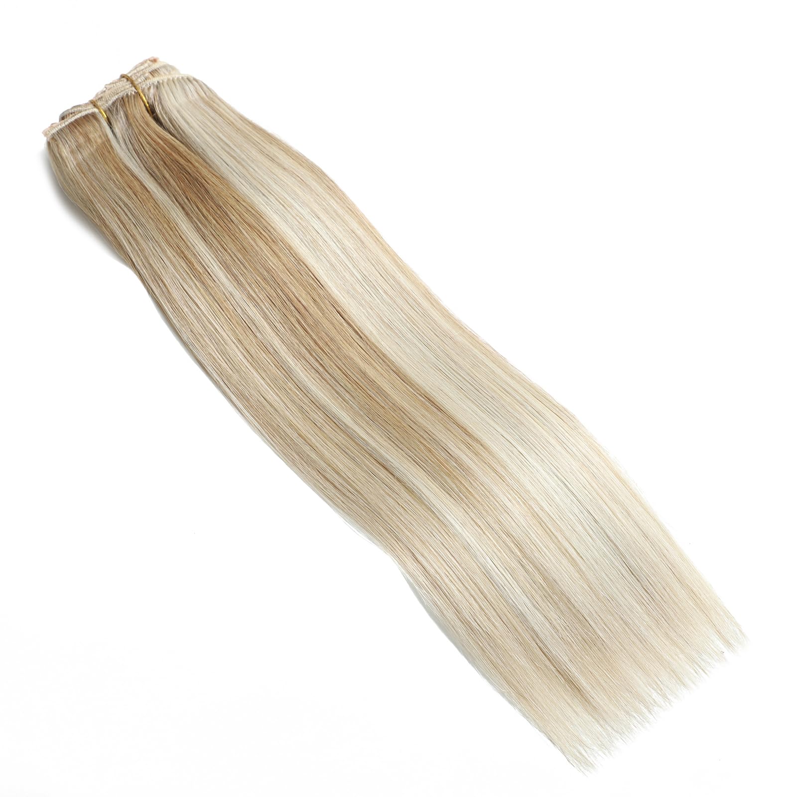 Dopinki do przedłużania włosów z klipsami, prawdziwe włosy, jasny blond, 100% ludzkie włosy Remy, gładkie, P8/60/# 35 cm