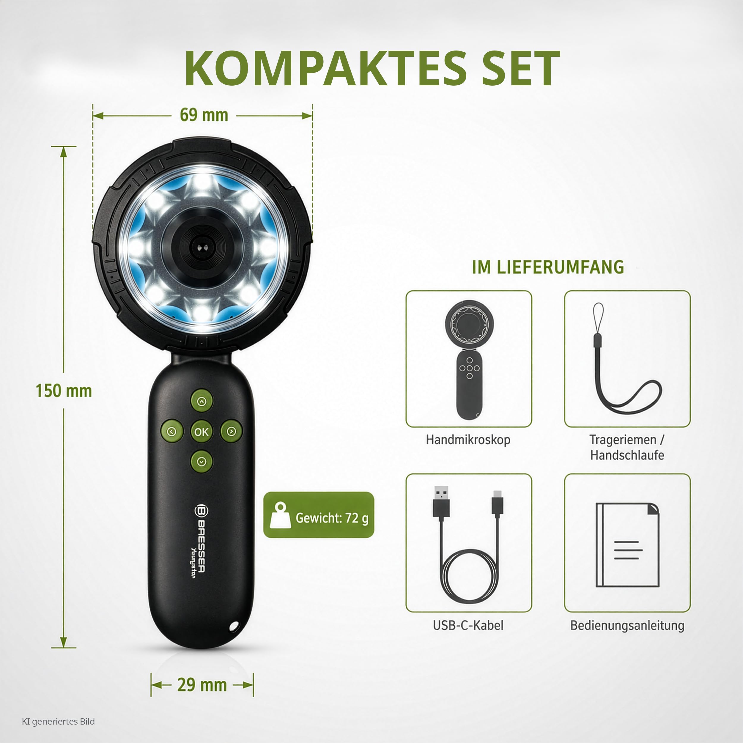 Bresser Cyfrowy mikroskop ręczny dla dzieci i rodziców 10 × optyczny/do 40 × cyfrowy, 8 ściemnianych diod LED, funkcja fotograficzna i kamera internetowa – zabawka edukacyjna