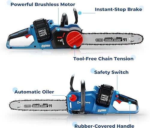 Miniatura 8 de Dong Cheng Motosierra inalámbrica de 16 pulgadas, motosierra de batería de 40 V con tensión de cadena sin herramientas, freno de cadena de parada