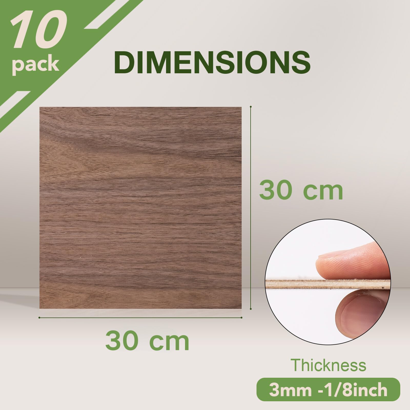 ROBOTIME Tablero Madera Contrachapada 3mm Nogal 30×30cm 10 Piezas Tablero de Madera a Medida Para Bricolaje,Pirograbado Corte por Laser CNC Router Modelado