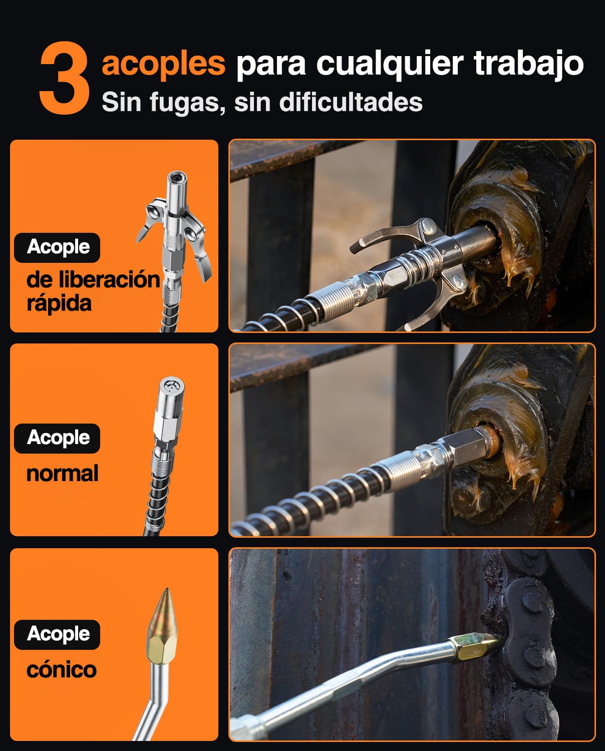 TaskStar 2-en-1 Engrasadora Bateria: 10000 PSI Pistola de Engrasar Eléctrica con 2 Baterías, Manguera de 39.4", 3 Engrasadores, Ideal para Maquinaria Pesada, como Tractores
