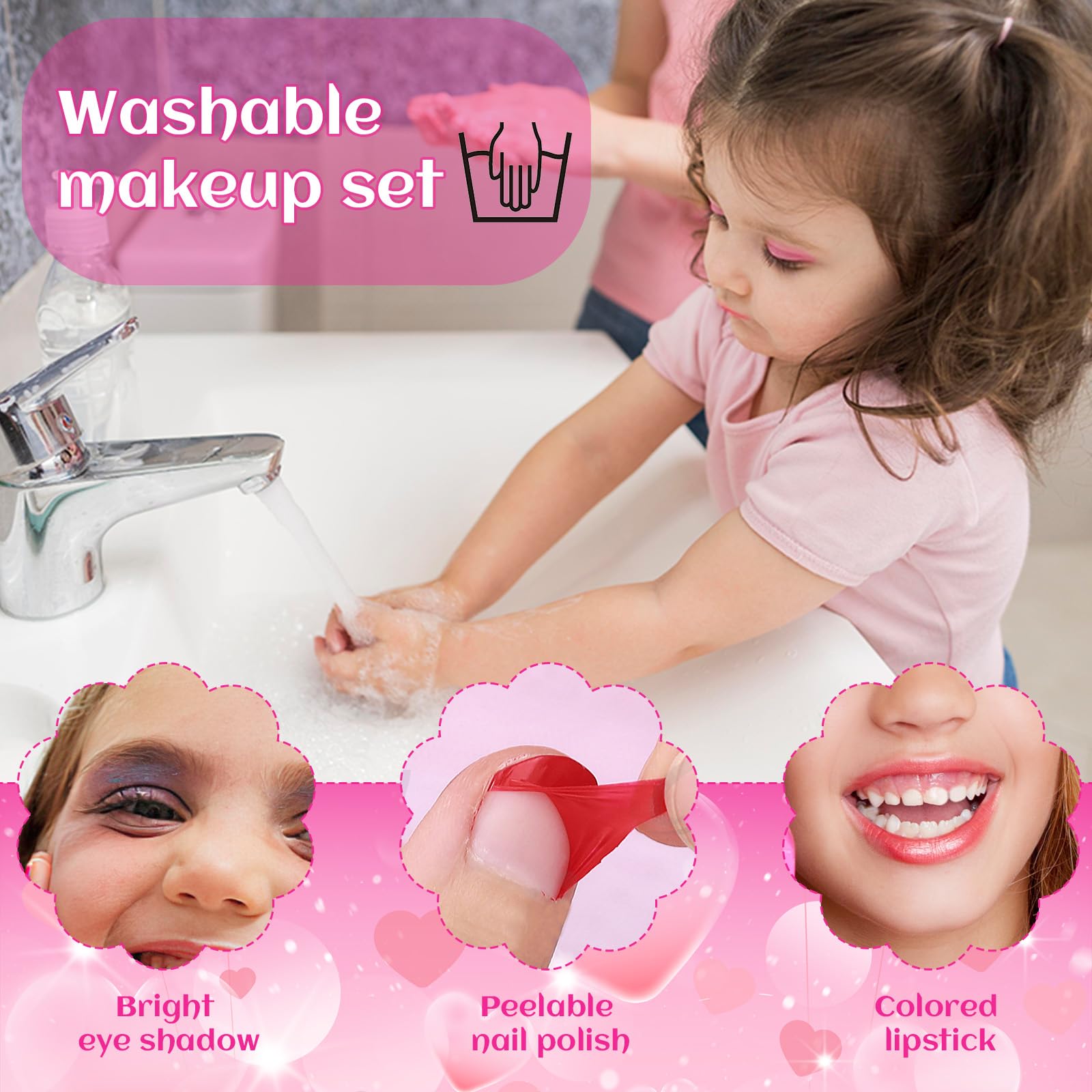 Trucchi Bambina Set, Lavabile Set Di Trucchi Per Bambini, Valigetta di Trucchi per Bambine, Compleanno Regalo Bambina 3 4 5 6 7 8 9 10 11 12 Anni