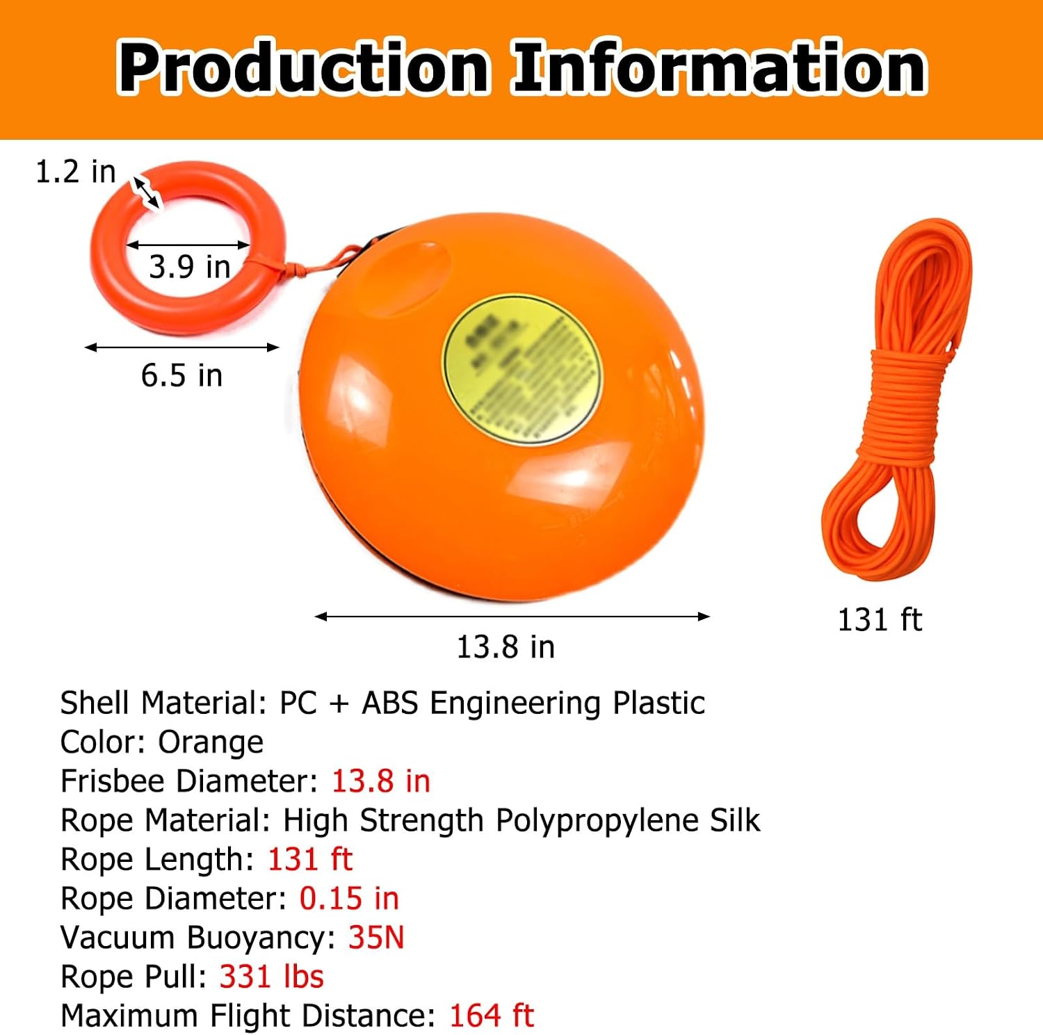 Throwable Emergency Rescue Disc, Orange Water Rescue Throwing Disc for Pool, with 131ft Rope & 3.9in ID Embedded Hand Ring, High Visibility Life Saving Disc 2 Pack(2 Pack)