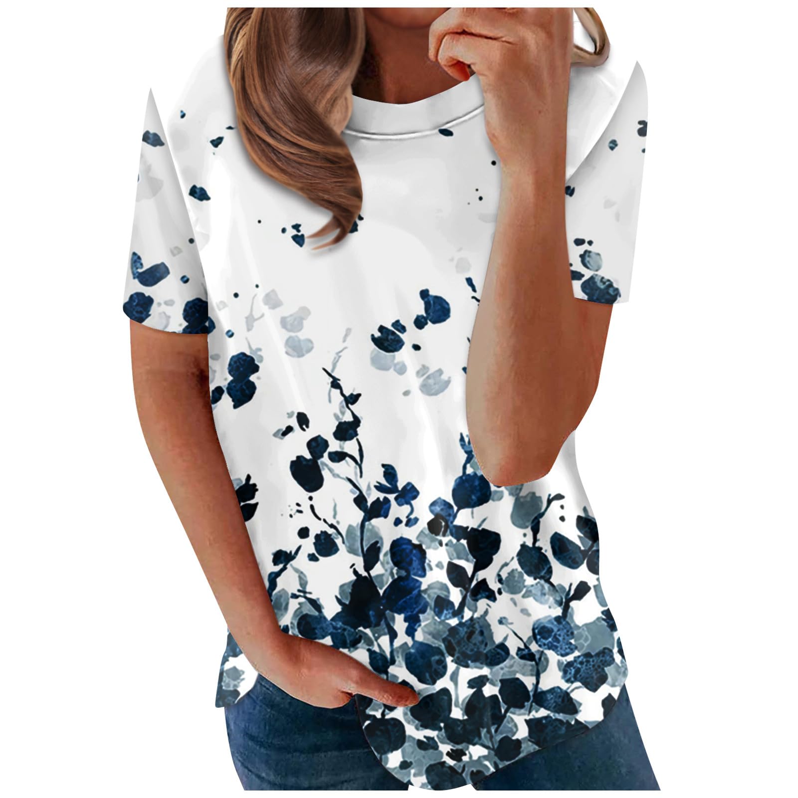 women blouses casual shirts summer tops for women 2023 trendy Ladies Floral Tshirts Hem Tunic Tops Vacation Clothes