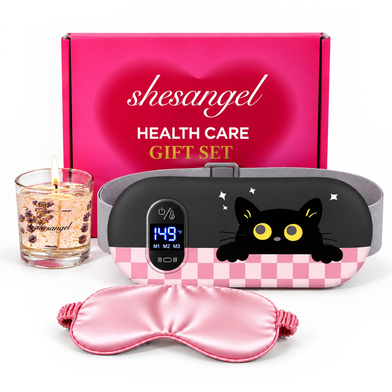Portable Heating Pad for Period Cramps: 6 Heat Levels &amp; 6 Massage - Cordless Electric 3s Fast Heating Belly Wrap Belt for Menstrual, Back Pain Relief - A Gift for Women Girls Her Pink Plaid