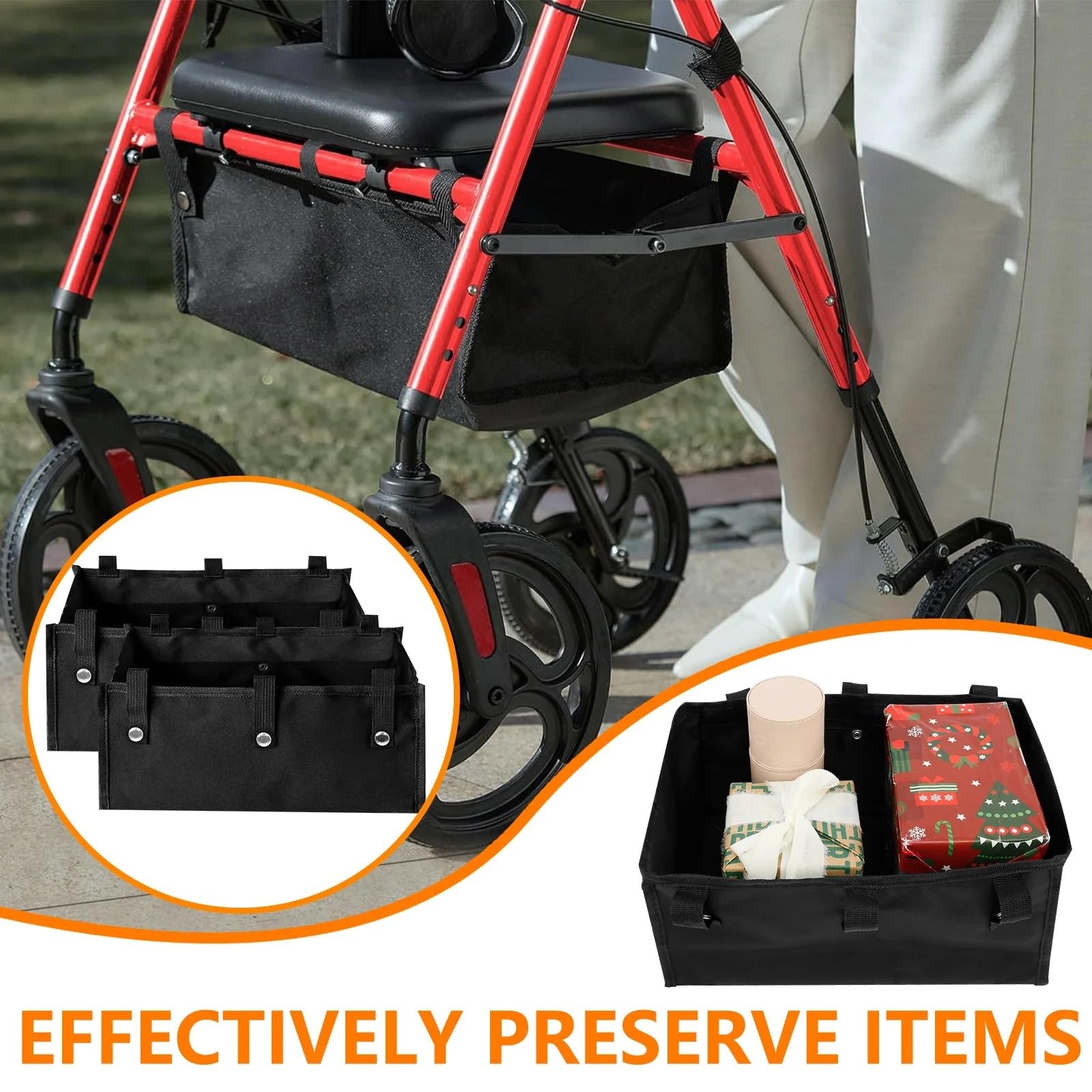 bolsa silla de ruedas 1/2 bolsa de almacenamiento tela Oxford | Cesta for andador de gran capacidad, bolsa con andador debajo del asiento for almacenamiento de silla de ruedas(2Pcs)