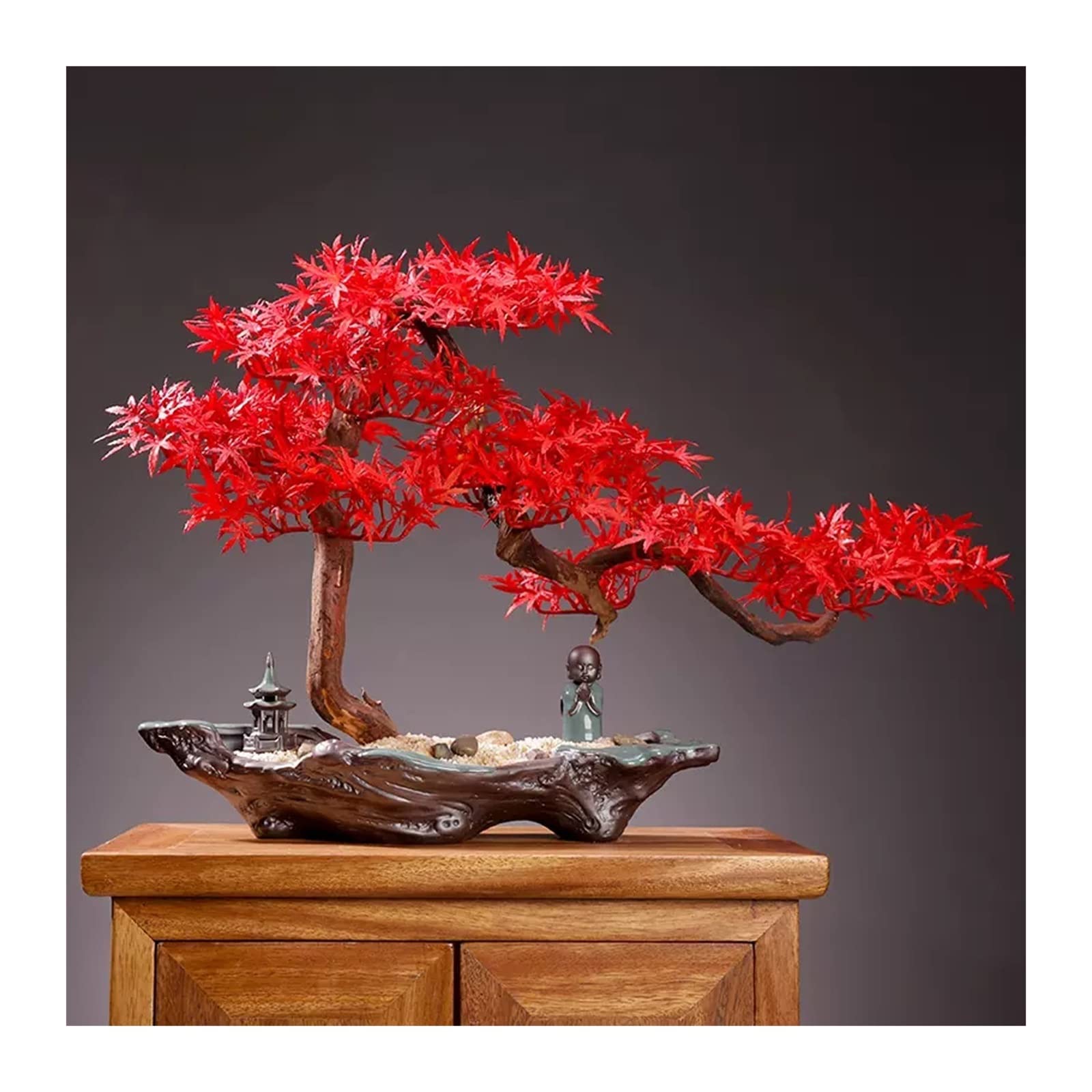HCZKIUJY Artificial Bonsai Tree Artificial Red Maple Tree Artificial Bonsai Faux Plants Potted Artificial House Plants for Indoor Book Shelf Room Decor Fake Plant Decoration (A)