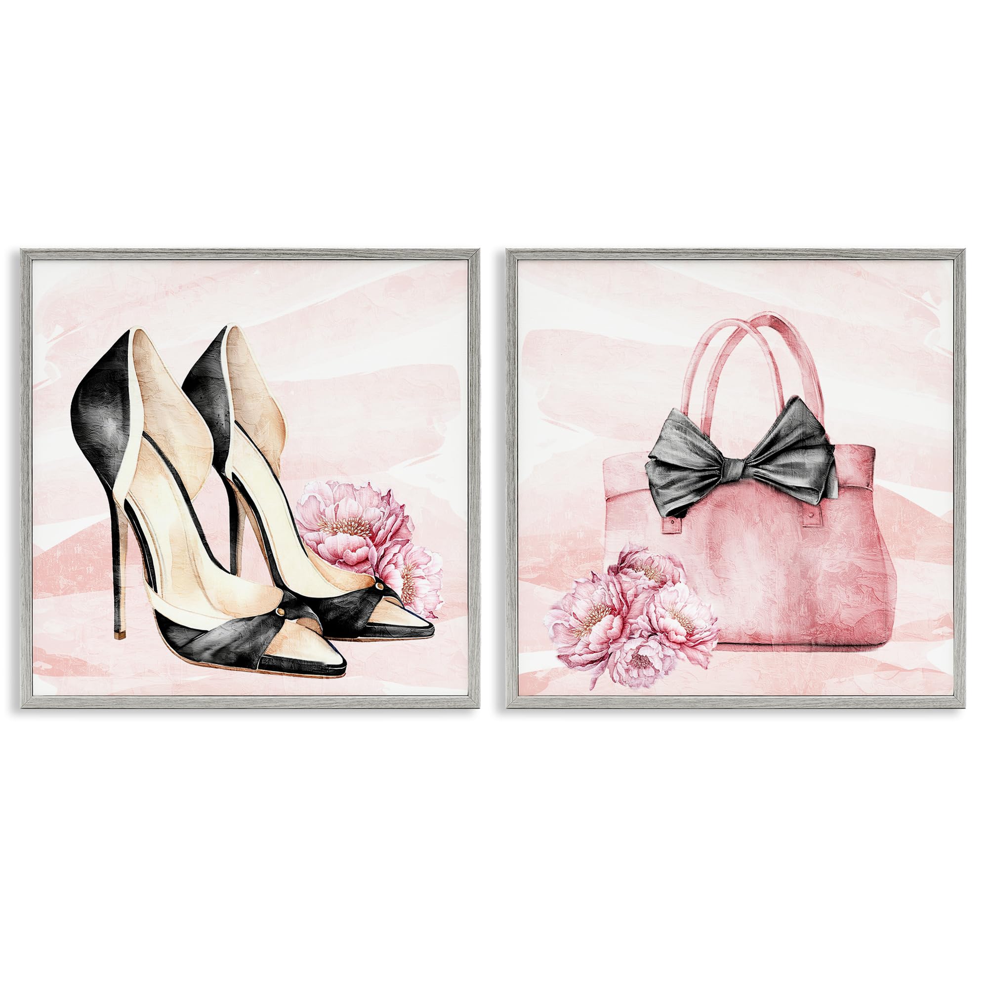 Rosy Glam Shoes Floral Fashion, 17 x 17 Inch Framed Giclée Print Set
