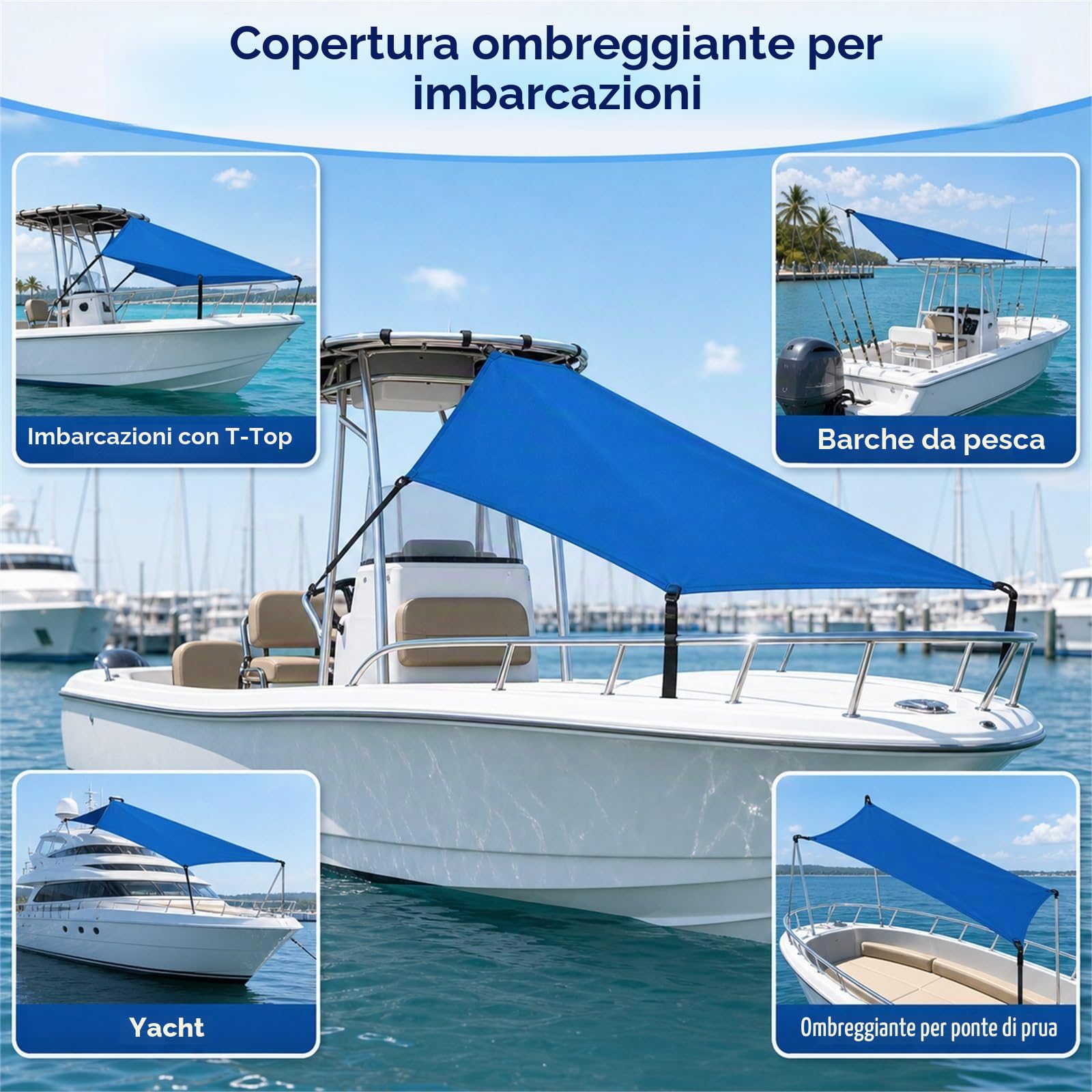 Estensione Tendalino A T,Tendalino per Prua,T Top Parasole per Barca,Tendalino Parasole per Gommone,Resistente Ai Raggi UV,per Yachts,Motoscafi E Barche da Pesca