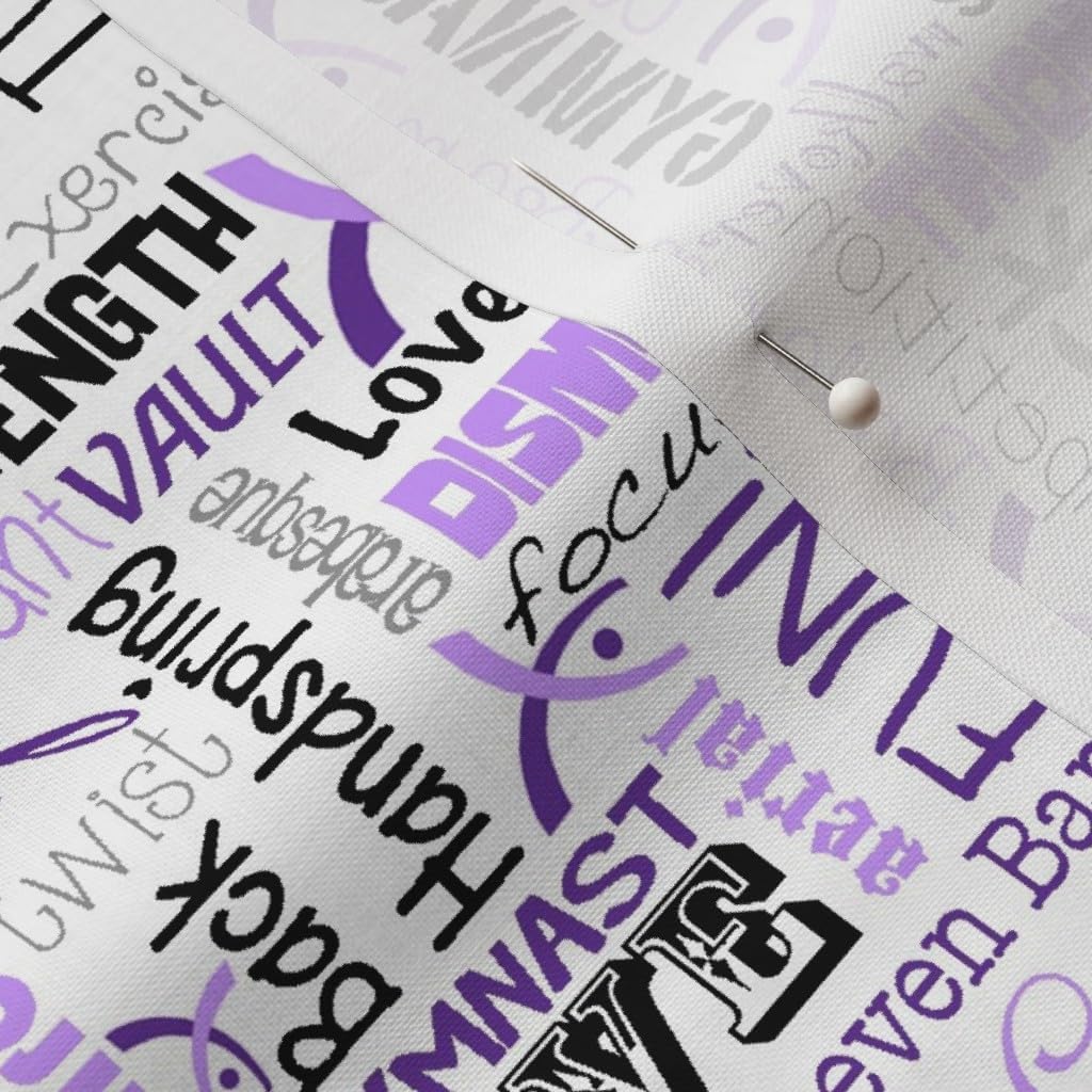 Spoonflower Fabric - Gymnastics, Words, Typography, Purple, Gym, Gymnast, Girls, Sports, Printed on Petal Signature Cotton Fabric by The Yard - Sewing Quilting Apparel Crafts Decor