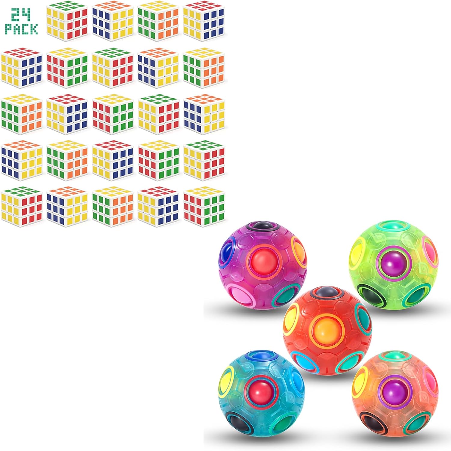 Vdealen Magic Rainbow Puzzle Ball & 24 Pack Mini Cube Puzzle Party Favors for Kids