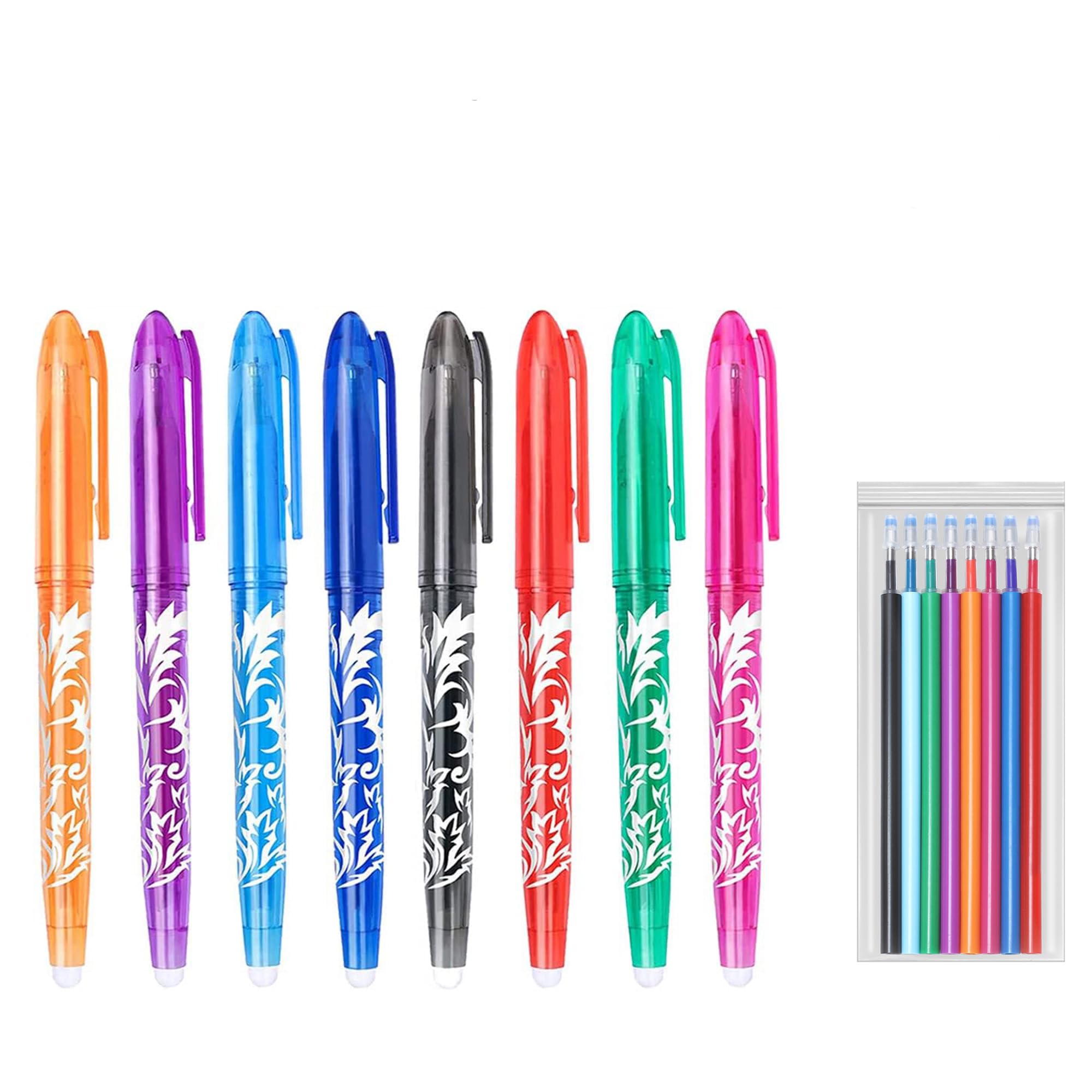 Liquidraw Erasable Pens WITH 8 EXTRA REFILLS 0.5mm Erasable Gel Pens Set 8 Colours Eraser Pen Rub Out Pens With Rubber For Handwriting Colouring Students Kids Adults Office School & Home