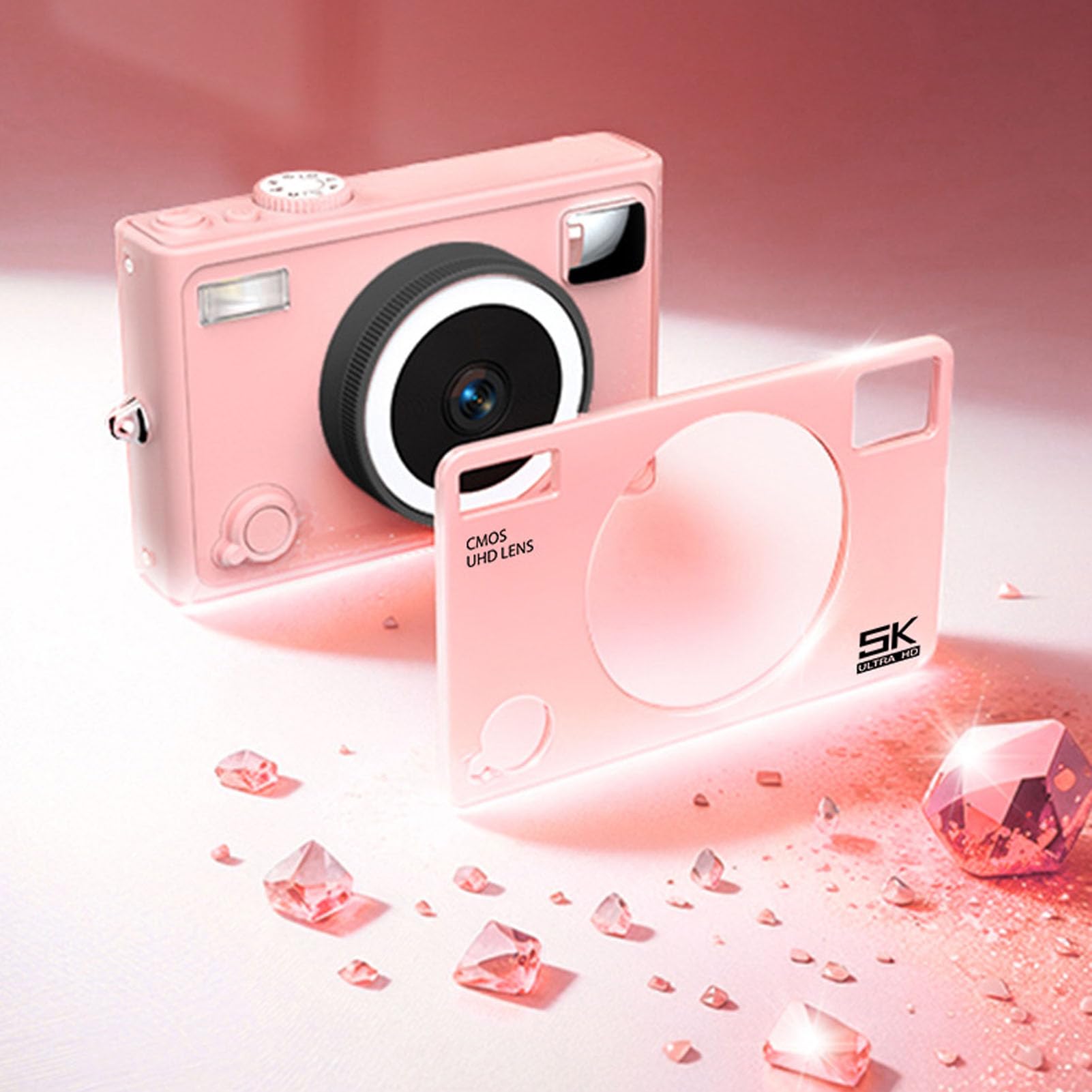 Bewinner Fotocamera Digitale 5k per Fotografia, Fotocamera da Vlogging da 64 MP per YouTube con Touchscreen HD da 2,8 Pollici, Telecamera Compatta WiFi HD con Flash per Principiante (PINK)
