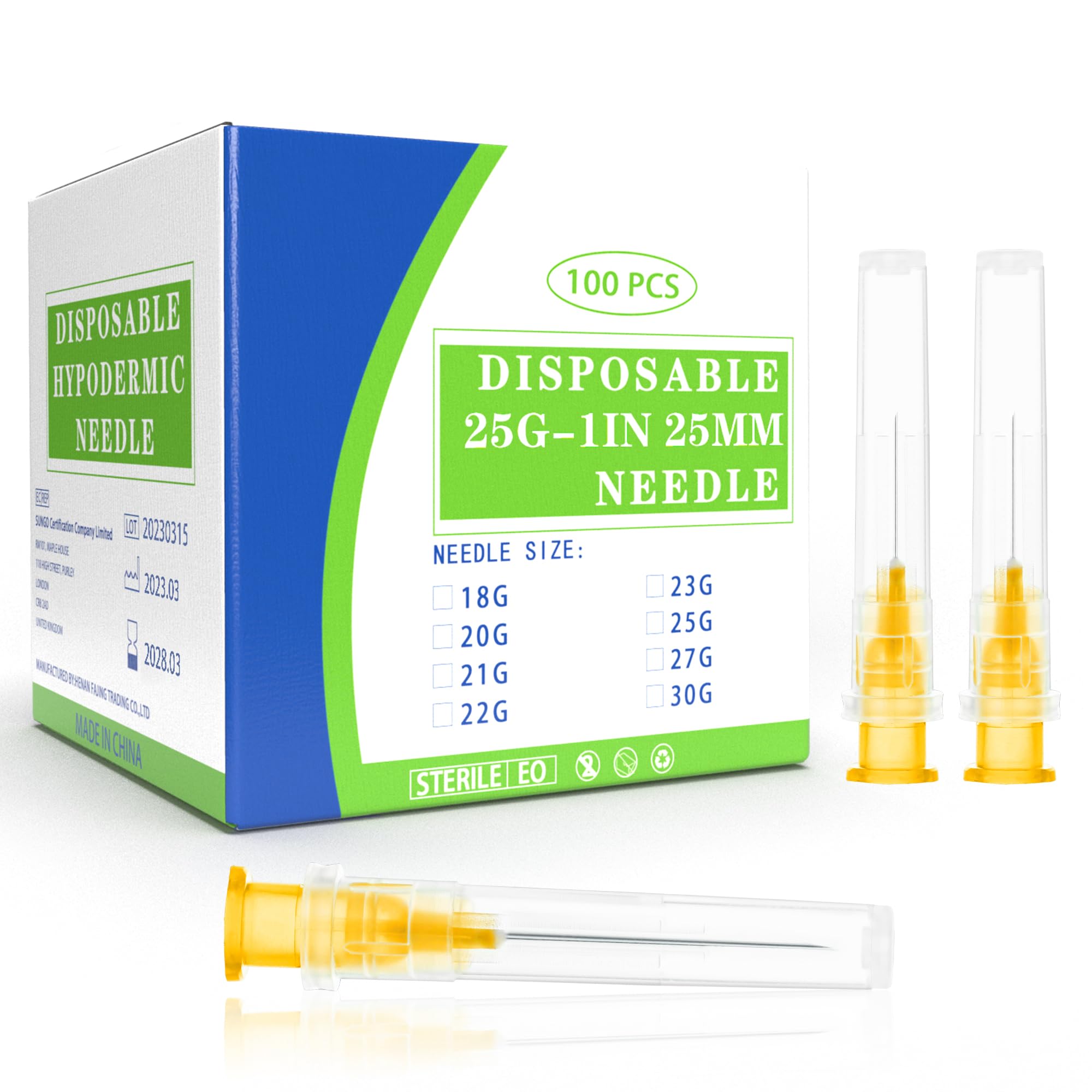 25Ga 1 Inch Luer Lock Needle with Cap - Disposable 25G Needles for Precision Refilling of Glues, Inks, and Adhesives, Sterile Individually Wrapped, Box of 100