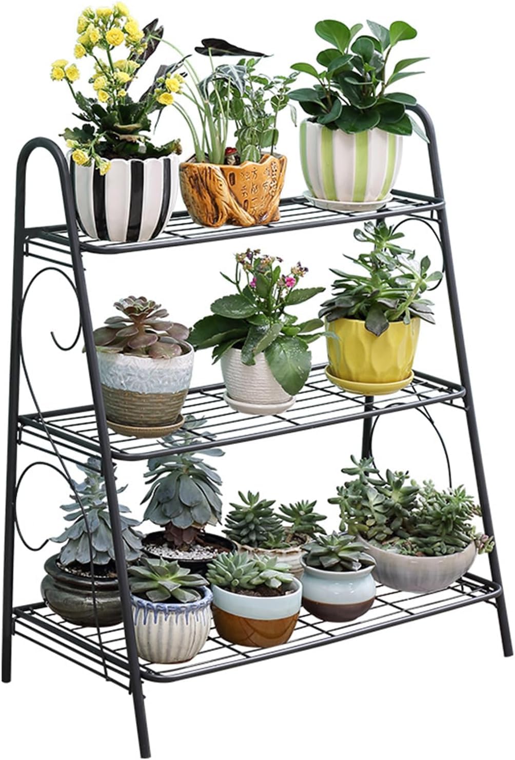 3 Niveles Estantería para Plantas, 69 x 63 x 31 cm, Soporte para Plantas de Metal, Estanterias para Macetas para Varias Plantas, para Interiores,Exteriores,Jardín,Balcón,Sala de Estar,Oficina (negro)