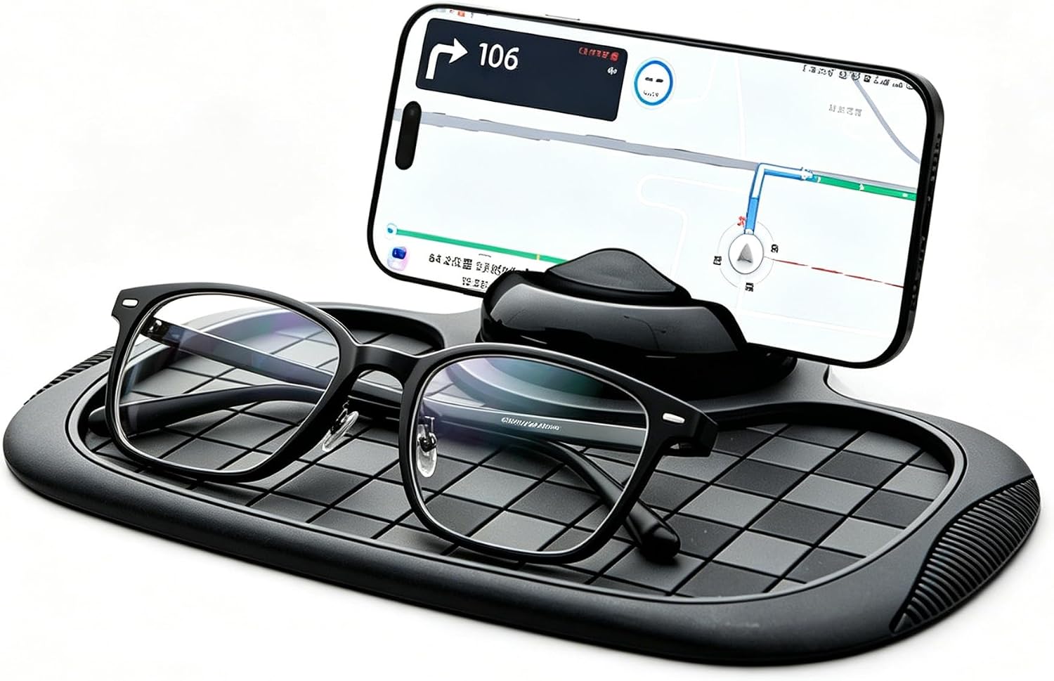 360 Rotating Adjustable Phone Holder with PVC Grid Style Mat for Car Dashboard, Multifunctional Car Anti-Slip Mat for Phone, Sunglasses, Cards and Keys