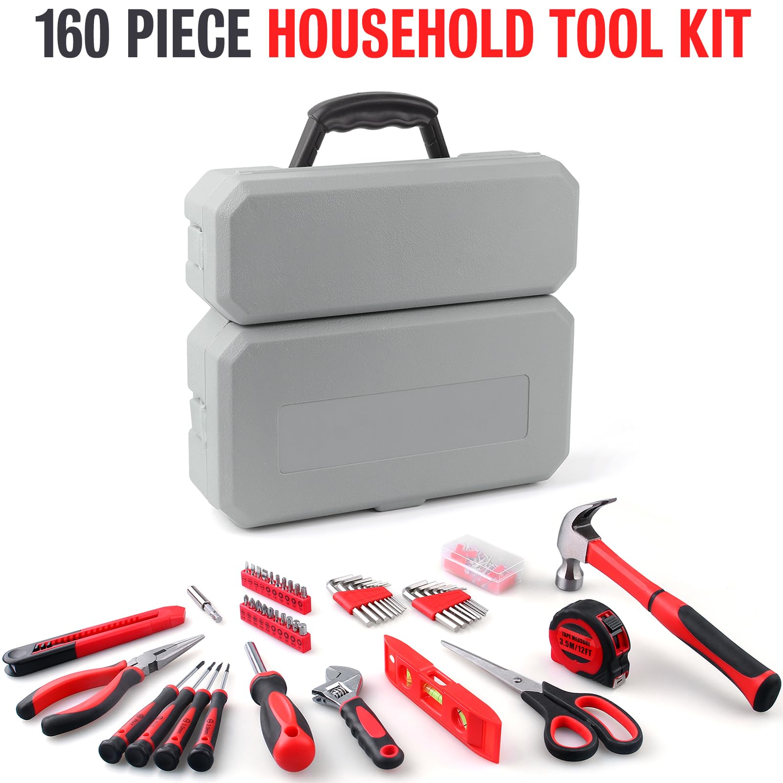 WINNER Kit de herramientas multiusos para el hogar de 160 piezas en delicada caja de herramientas, adecuado tanto para hombres como para mujeres, ideal para reparaciones comunes del hogar, proyectos