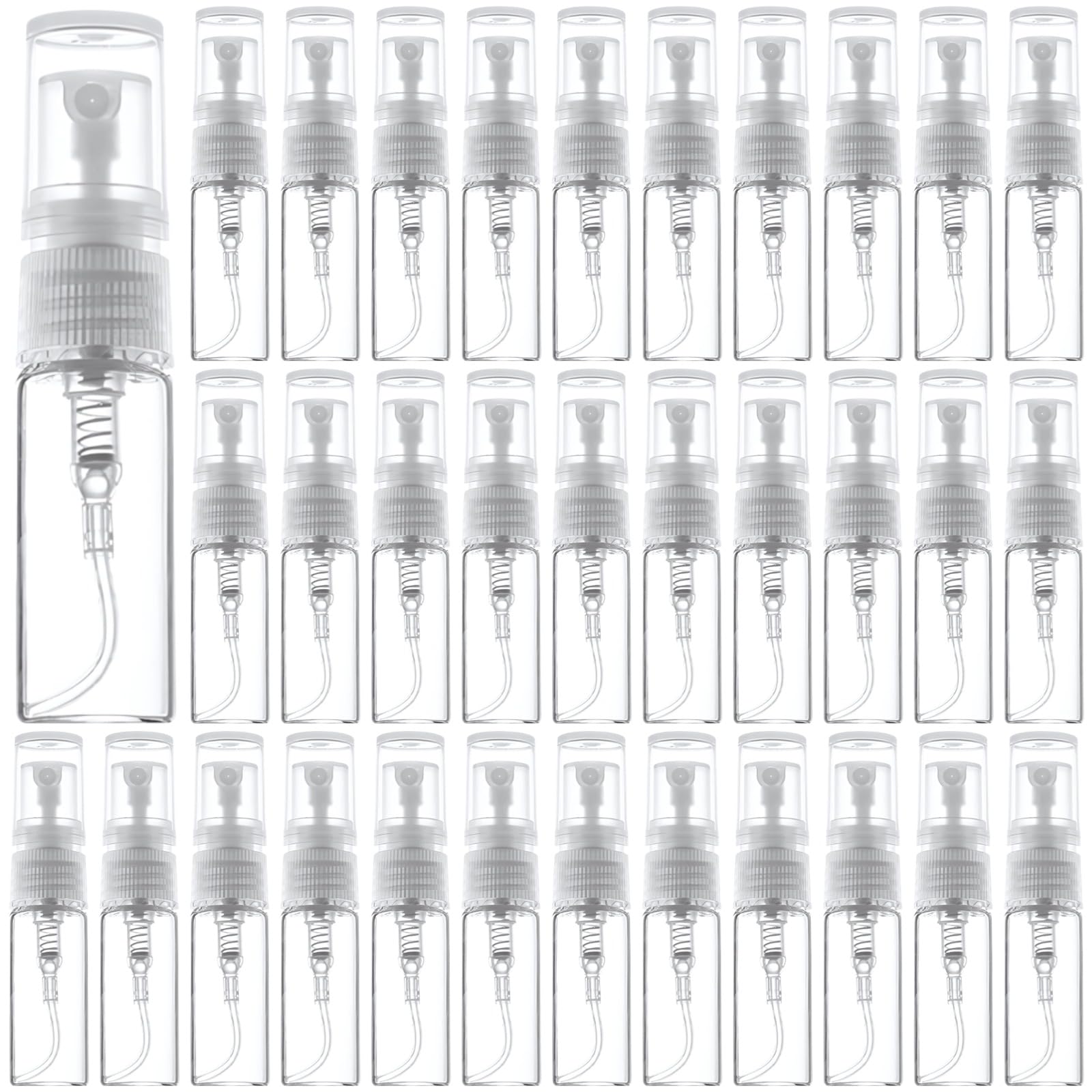 100 mini flaconi spray in vetro, 3 ml, trasparenti, a prova di perdite, da viaggio, per profumi, oli essenziali, nebbia facciale e molto altro ancora