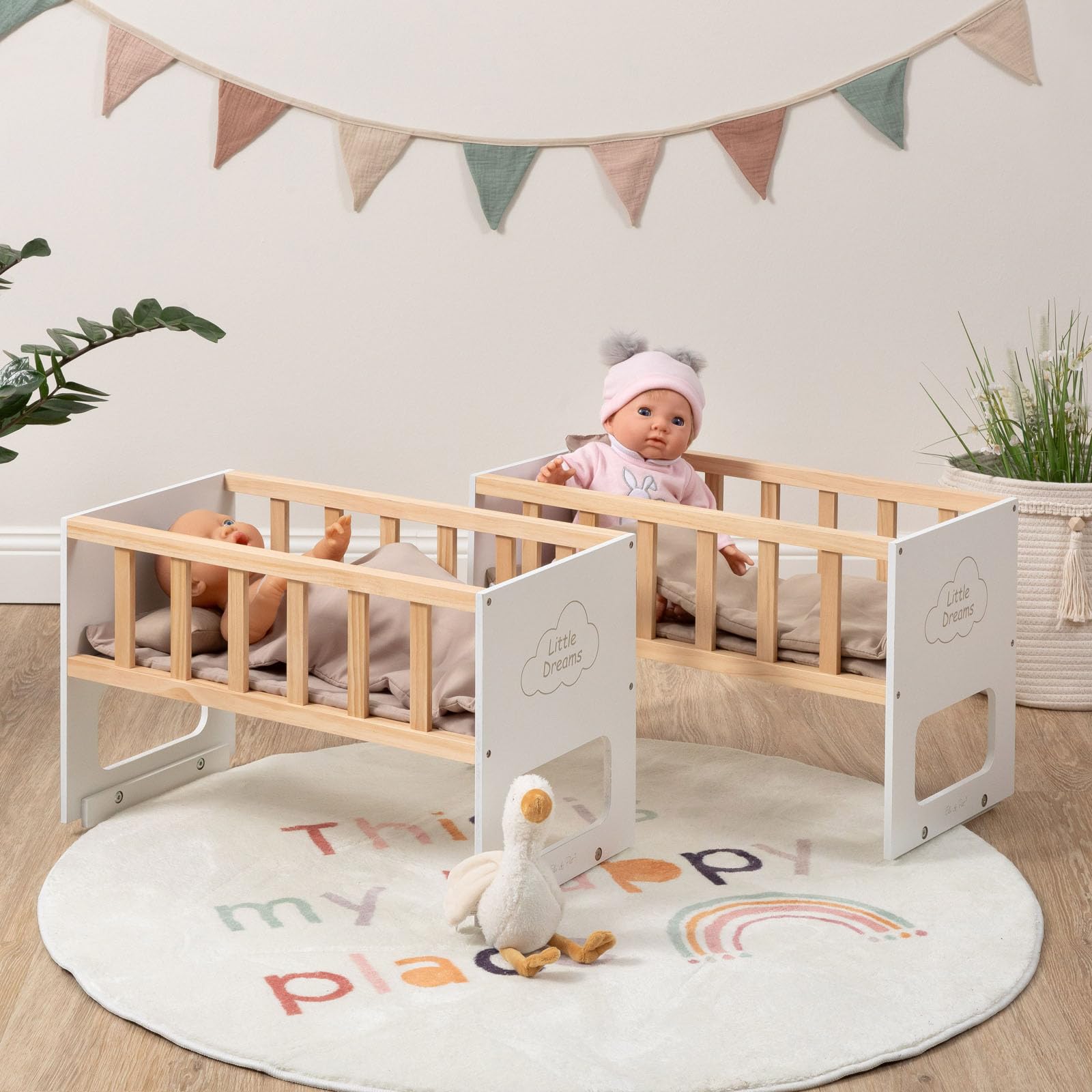 ELLA & PIET® Puppenetagenbett STOCKY Two Stapelbar (Weiß-Schlamm) Puppenbett für 2 Puppen Erweiterbar