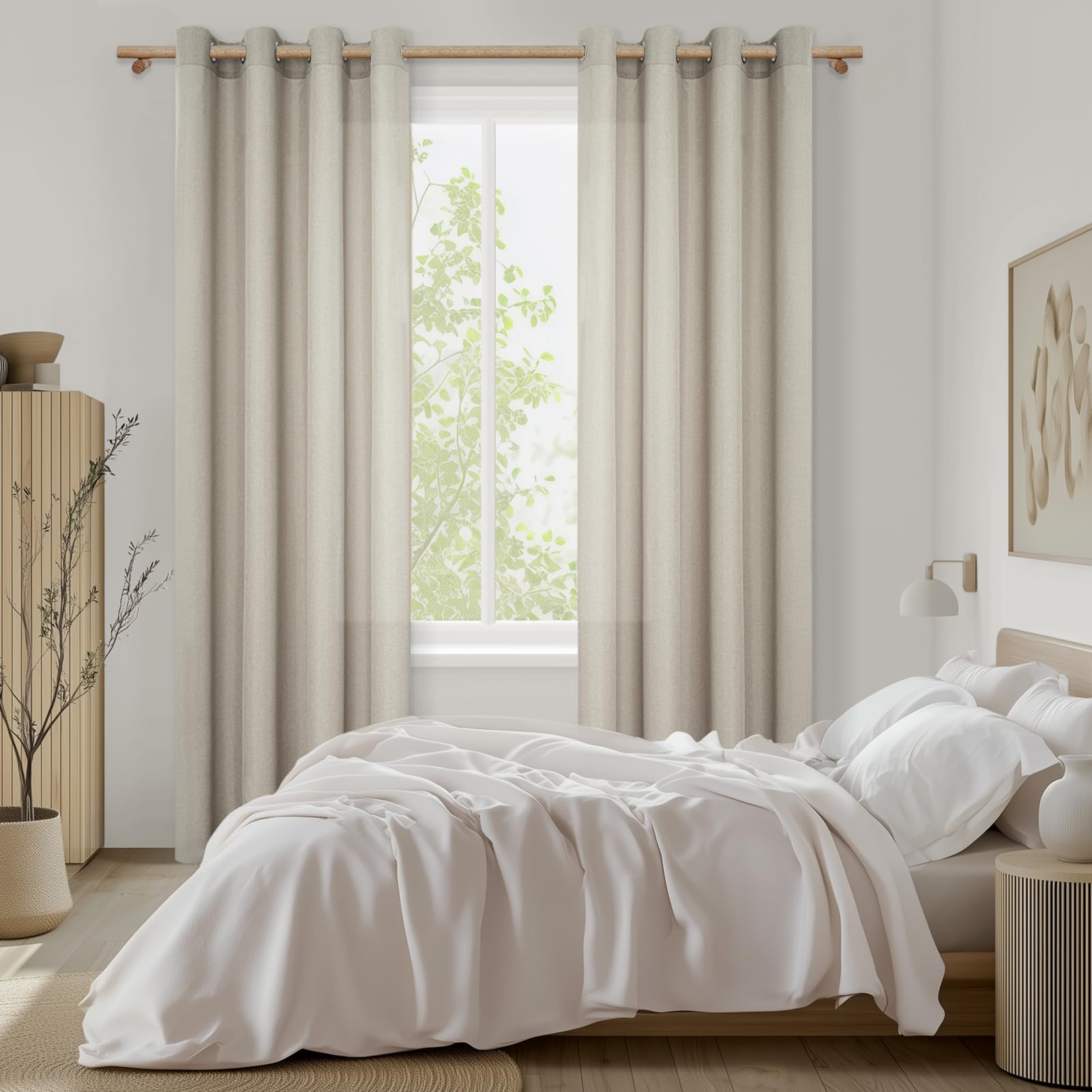 MRTREES Gordijnen met ringen linnenlook half-transparant saliegroen voor woonkamer modern 2-delige set, ringengordijn gordijnen slaapkamer 225 cm lang
