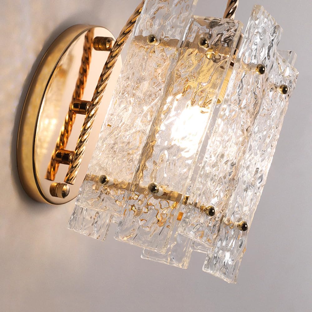 Applique da Parete Moderne per Interni con Paralume in Vetro Ondulato Lampade da Parete A Collo D'Oca in Stile Rustico per Bagno Specchiera Comodino Camera da Letto Soggiorno Corridoio