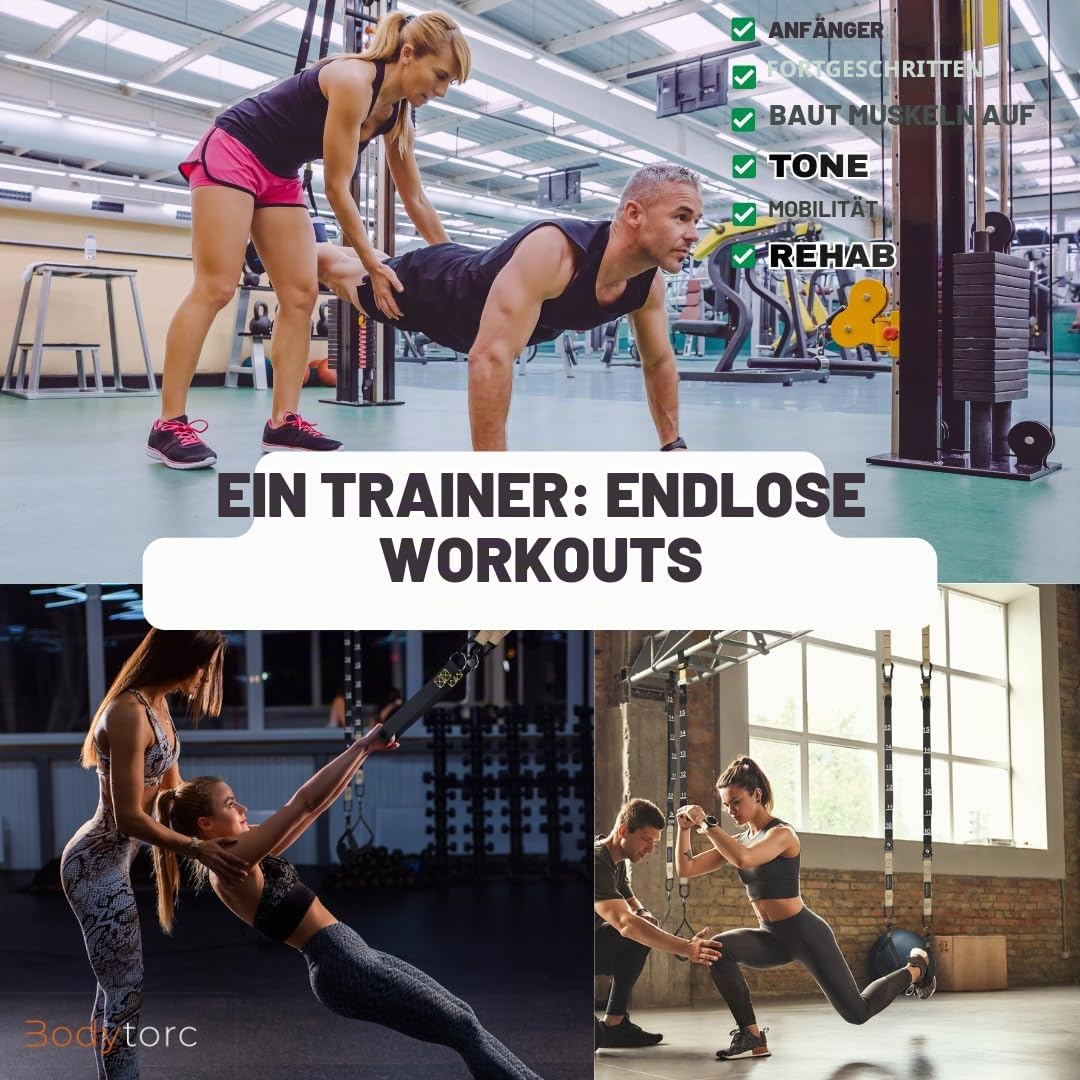 Suspension Trainer, Bodyweight Training Straps for Full Body Workouts at Home, Includes Door Anker, Extension Arms and Advanced Foot Straps