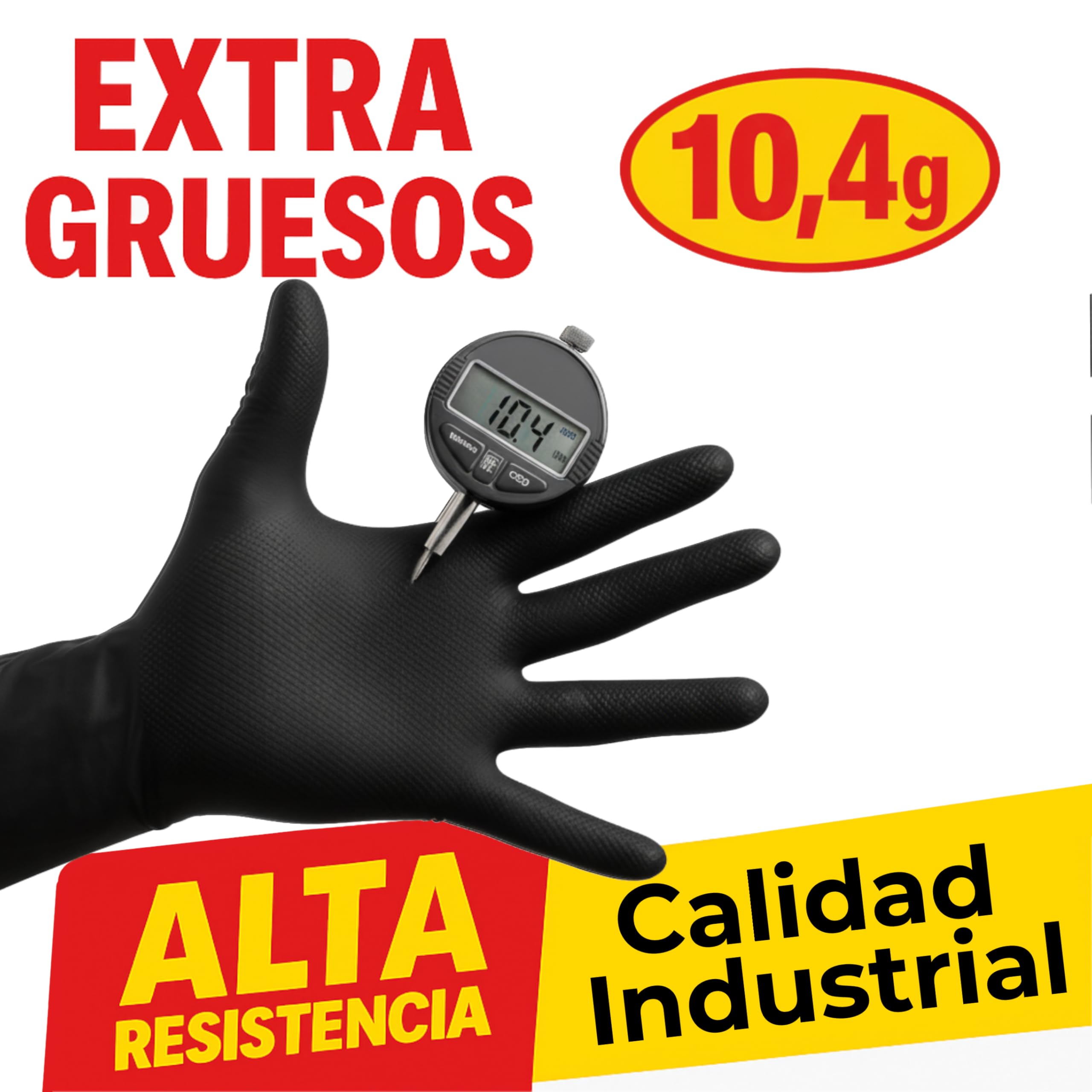 Gants jetables en nitrile noir – Professionnels jusqu'à 10,4 grams Triple résistance | Double diamant même avec huile | Gants de travail pour atelier, industrie, nettoyage (500, Negro, M)