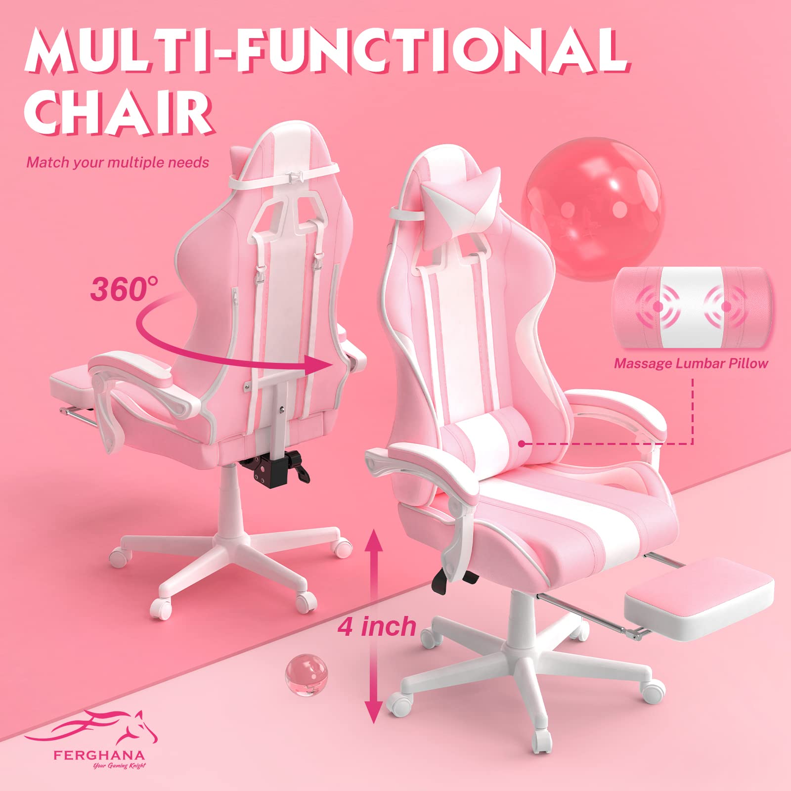 Ferghana Pink Gaming Chair, E...B0B8DJZR6S
