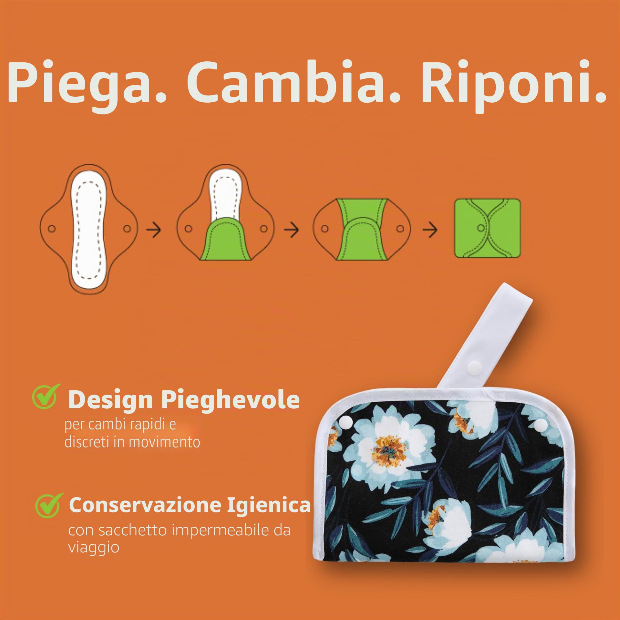 Assorbenti igienici lavabili per perdite urinarie con stampa antiscivolo (L+XL, x6); in cotone bio, lavabili ad alta T°; protezione l'incontinenza riutilizzabile, assorbenza rapida & controllo odori