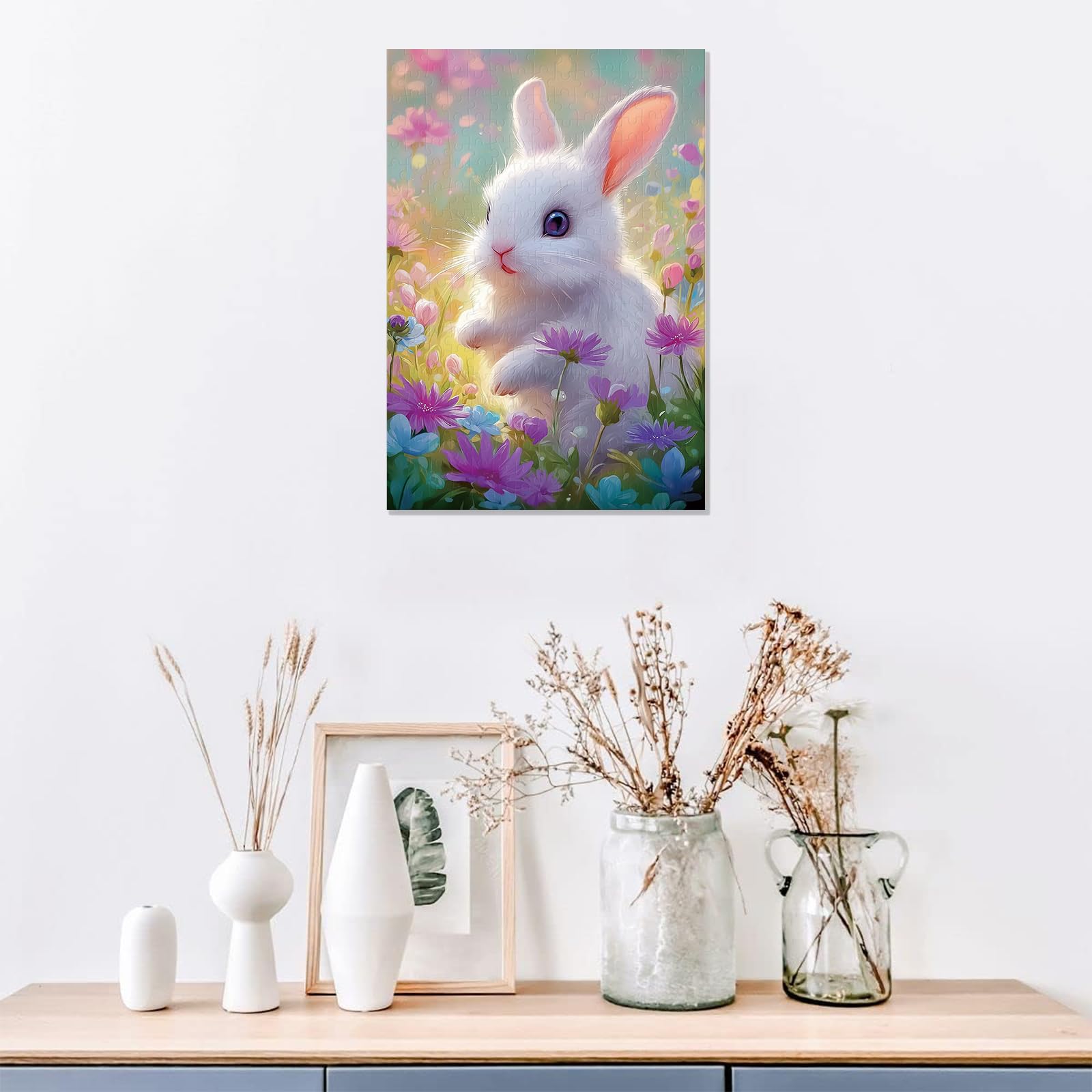 Great Jigsaw Puzzles for Adults 300 Pieces Cute Bunny with Colorful Flowers Puzzles for Adults Toys Gift Family Decoration Kids Puzzle - Image 3
