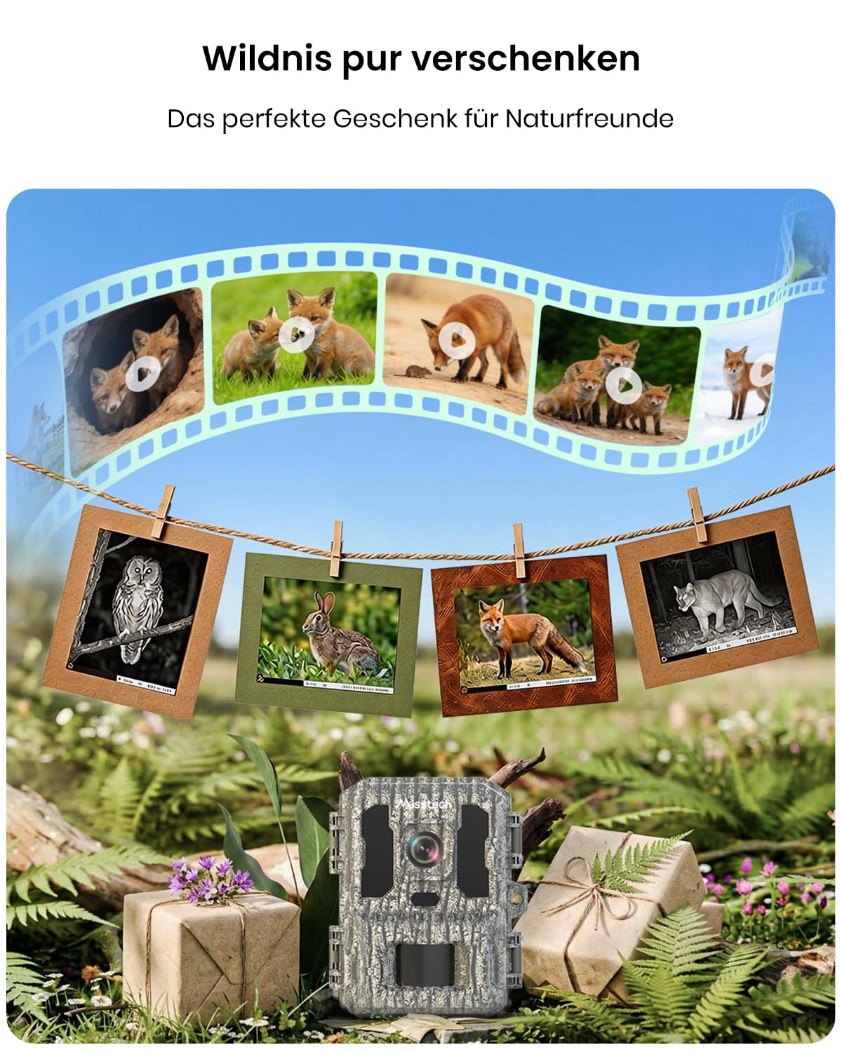 Misstech 4K 64MP UHD Solar Wildkamera mit Handyübertragung App, Klare Nachtsicht, Solar-autark, 0,1s Bewegungsmelder, Ohne ABO, Lokal Gespeichert, Datensicher, IP66 für Garten & Naturschutz