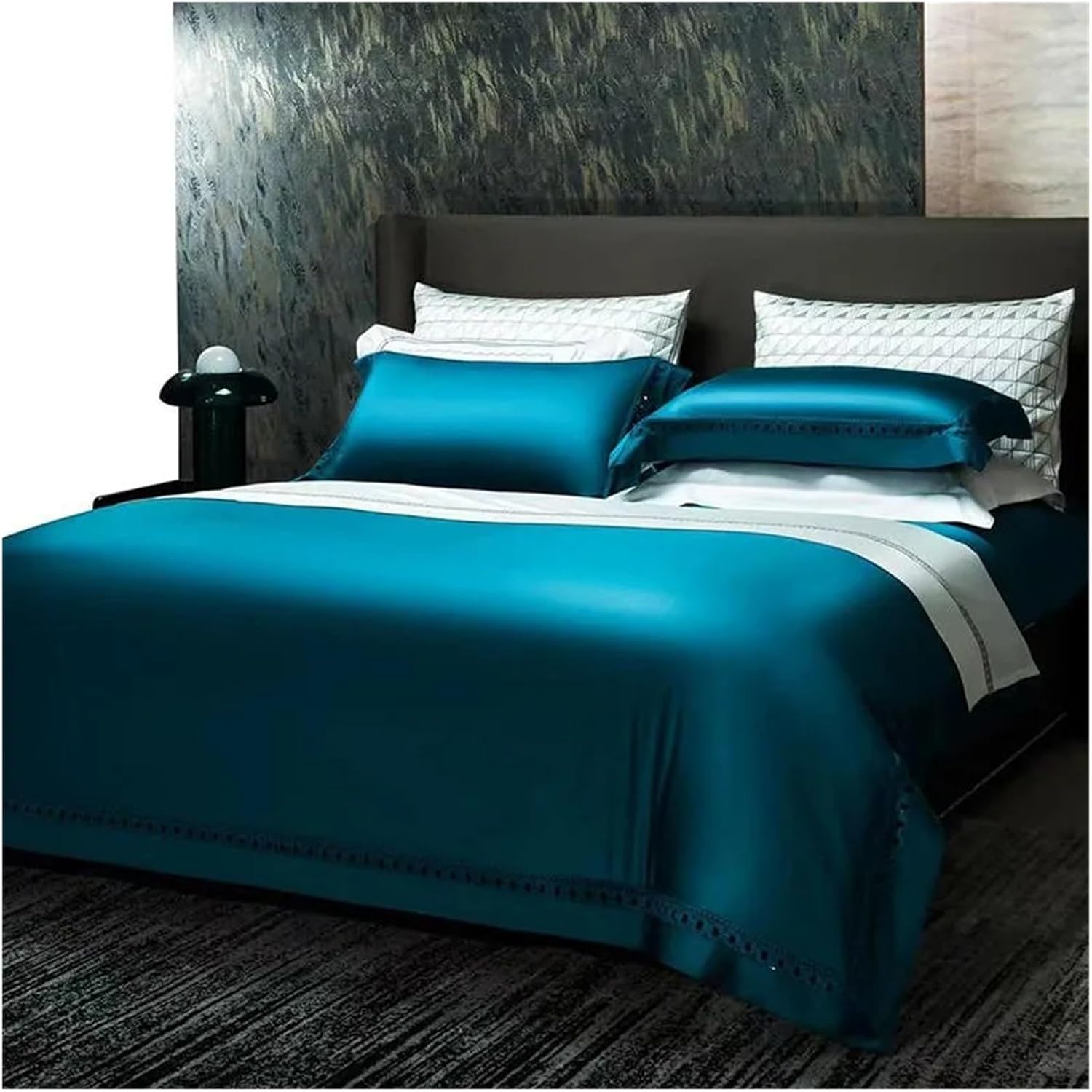 Blue Solid Color 1500TC High end Egyptian Cotton Duvet Cover Luxury Hollow Out Bedding Set Silky Soft Bed Cover Bed Sheet Pillowcases,Bed