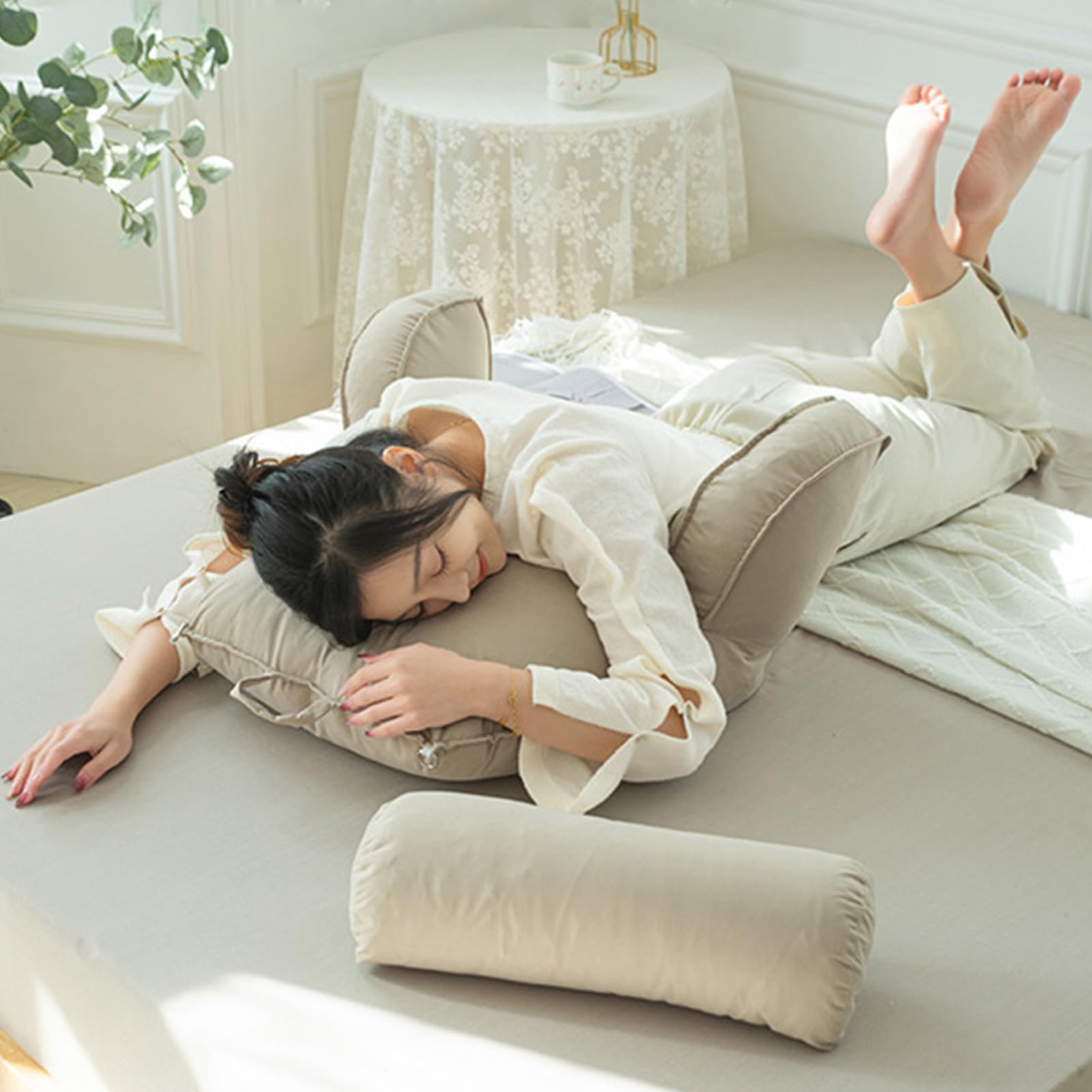 Cuscino lombare da lettura con braccioli, cuscino lombare staccabile per comfort ed ergonomia, cuscino per schiena e collo durante la lettura