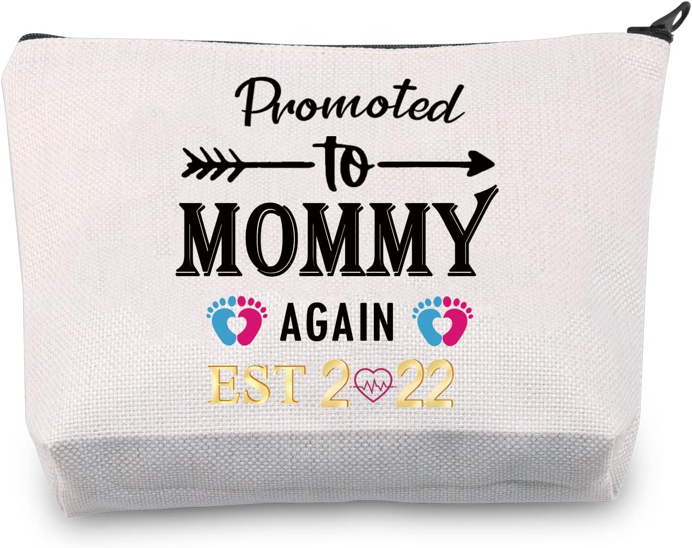 CMNIM Mom Again Gifts Promoted To Mommy Again Est 2022 Makeup Bag Pregnancy Announcement for Mom Reveal Gifts, Mom Again Gifts